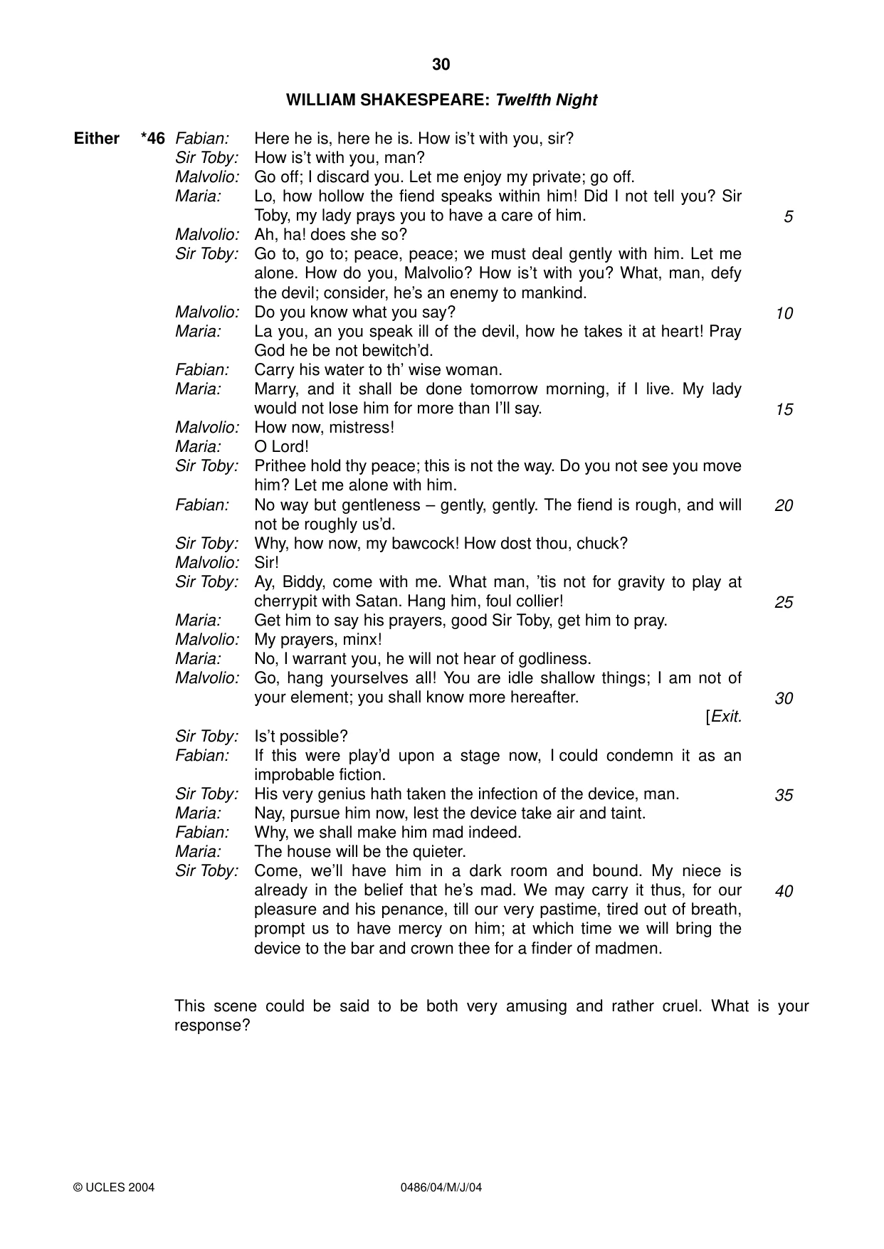 Cambridge IGCSE English - Literature 0486 2004 May/June Paper 4 · Variant 1 question paper, page 30 of 36