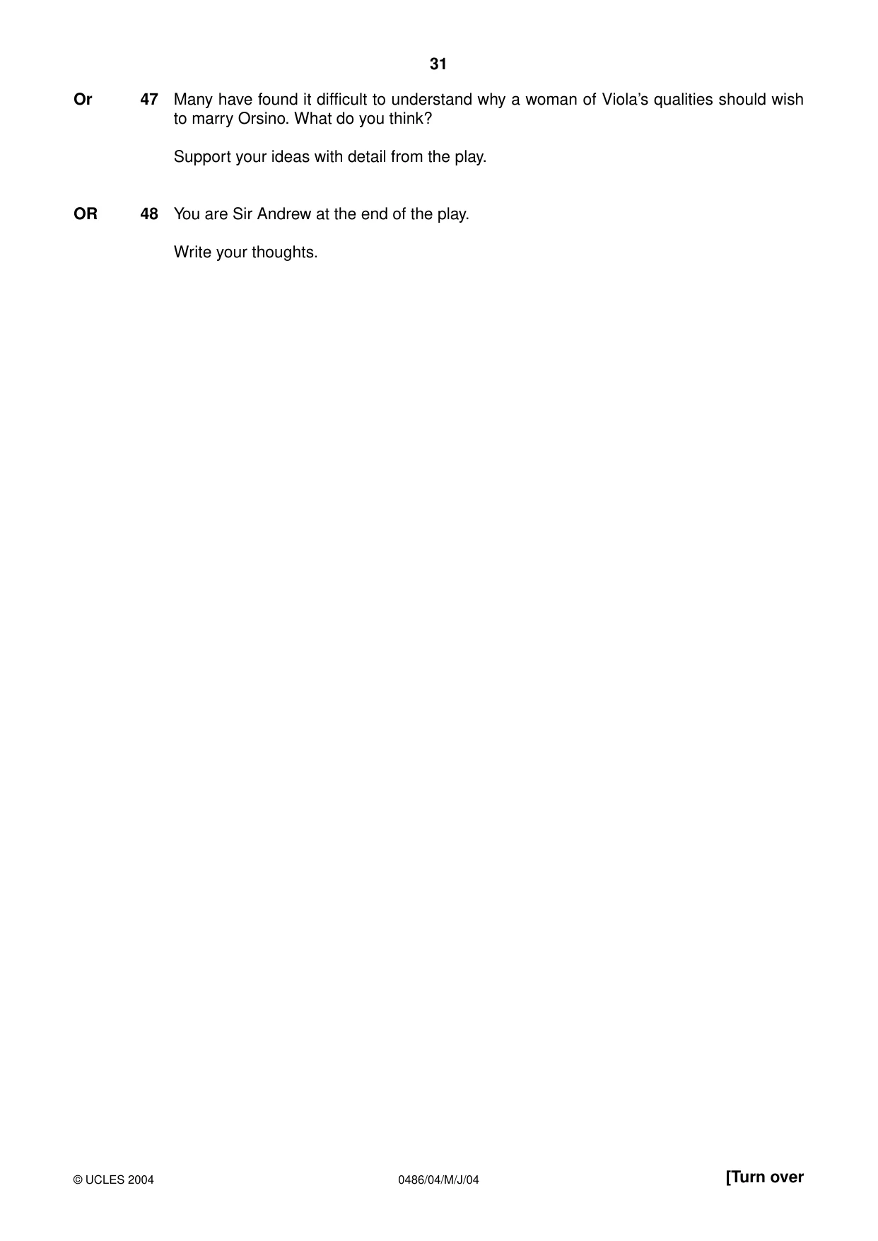 Cambridge IGCSE English - Literature 0486 2004 May/June Paper 4 · Variant 1 question paper, page 31 of 36