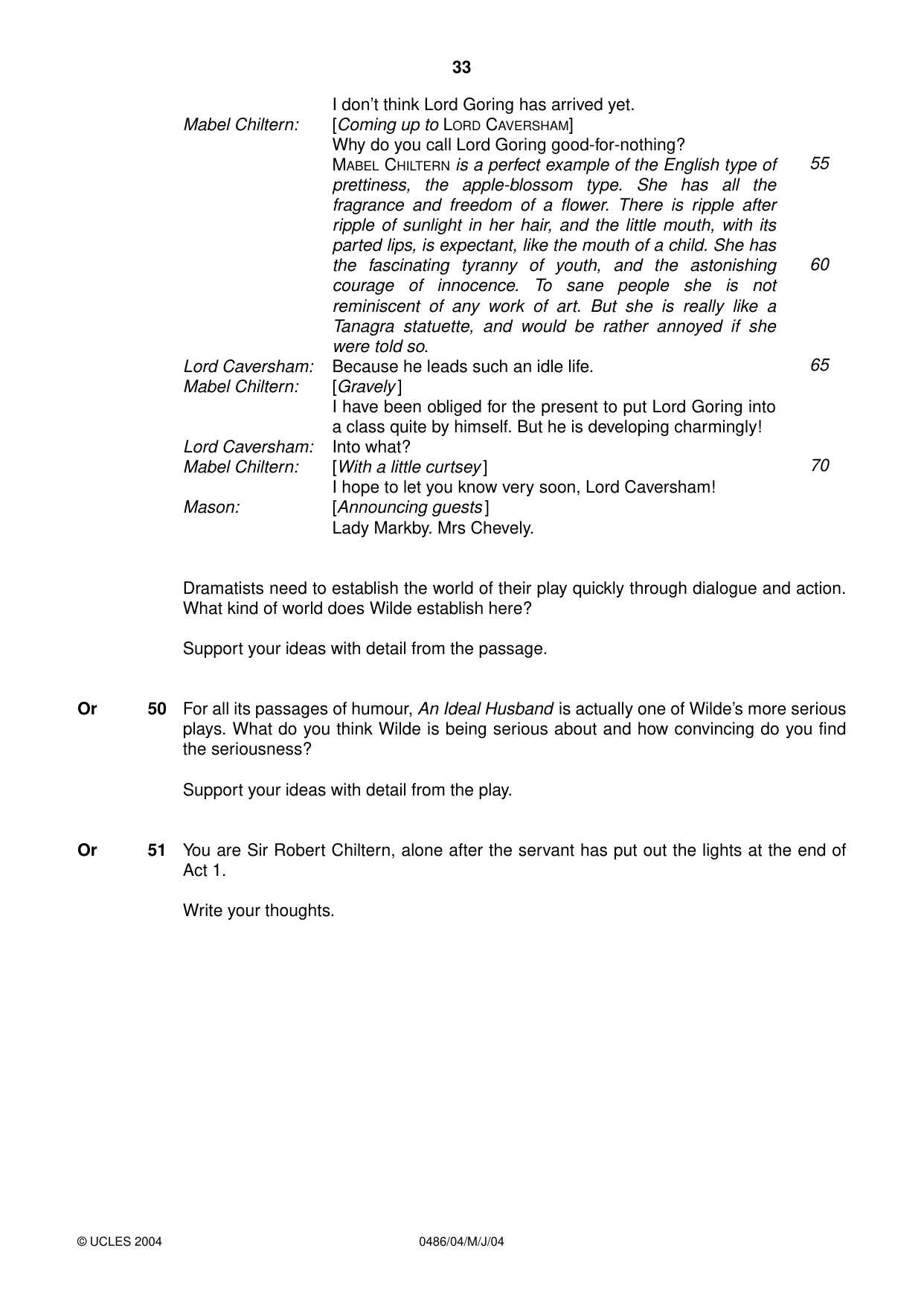 Cambridge IGCSE English - Literature 0486 2004 May/June Paper 4 · Variant 1 question paper, page 33 of 36