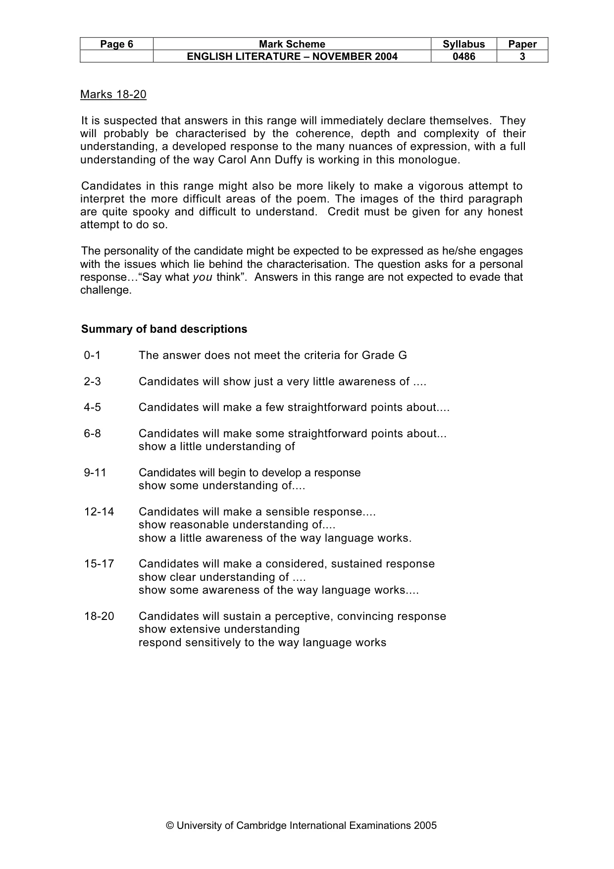 Mark scheme, page 6 of 6