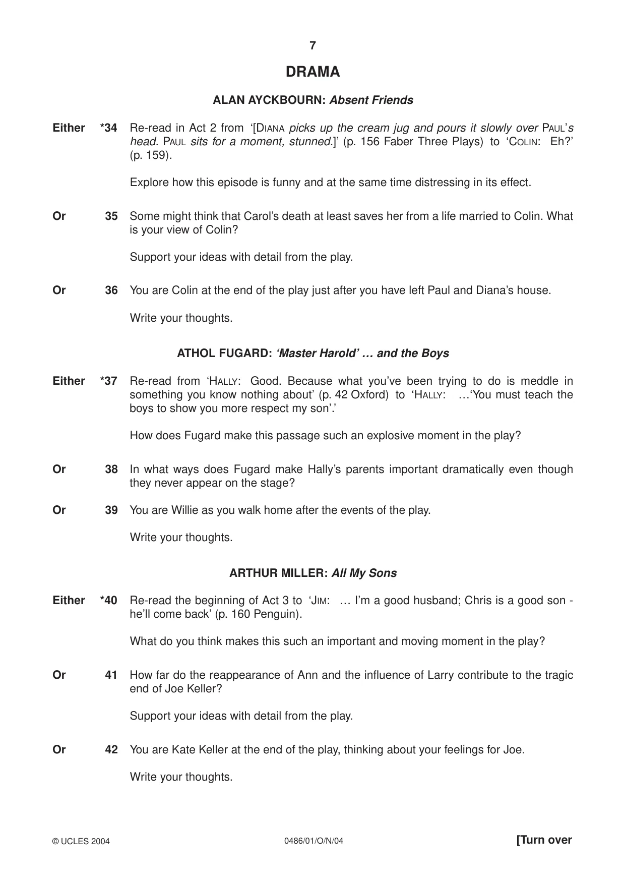 Cambridge IGCSE English - Literature 0486 2004 Oct/Nov Paper 1 · Variant 1 question paper, page 7 of 8