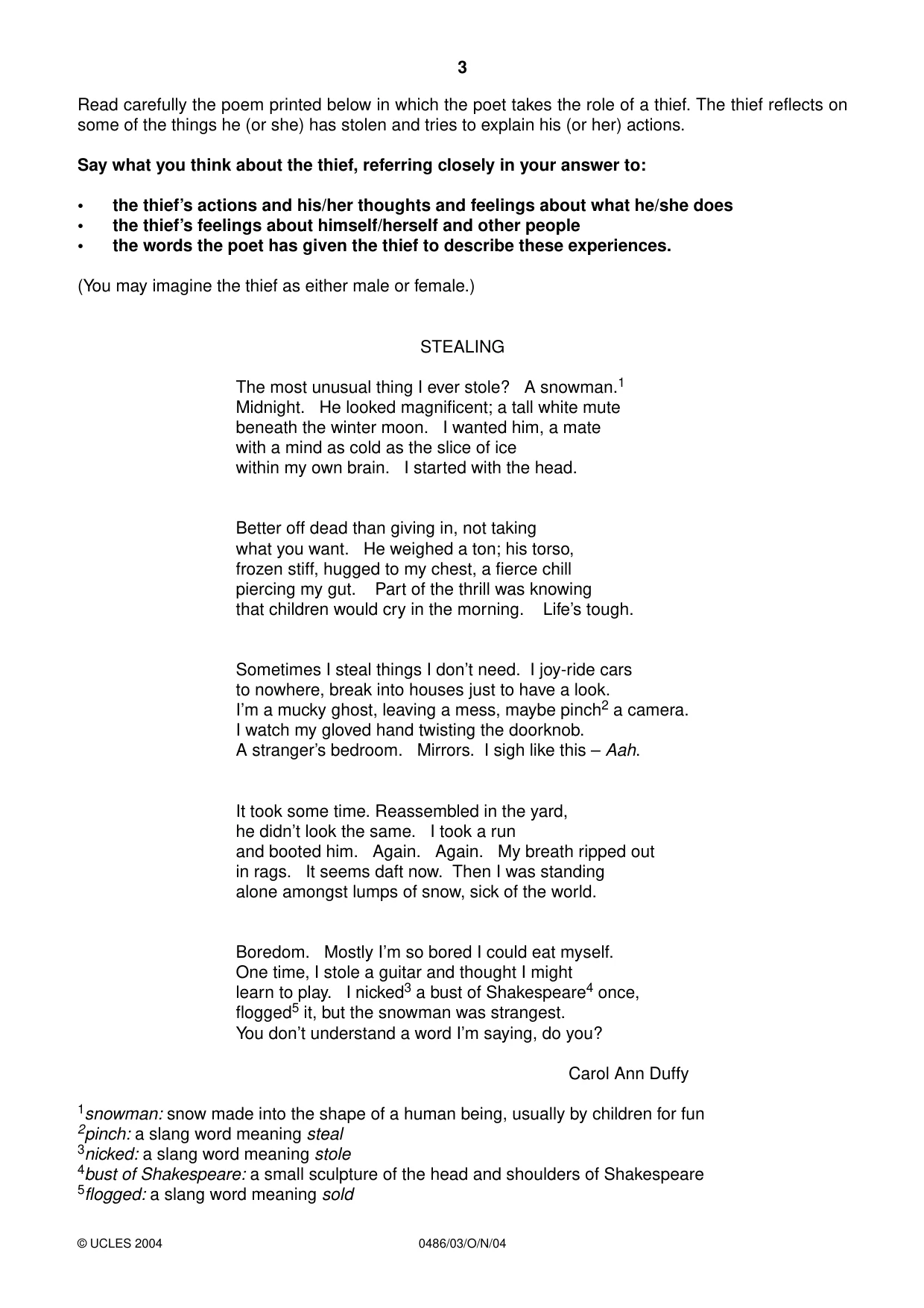 Cambridge IGCSE English - Literature 0486 2004 Oct/Nov Paper 3 · Variant 1 question paper, page 3 of 4