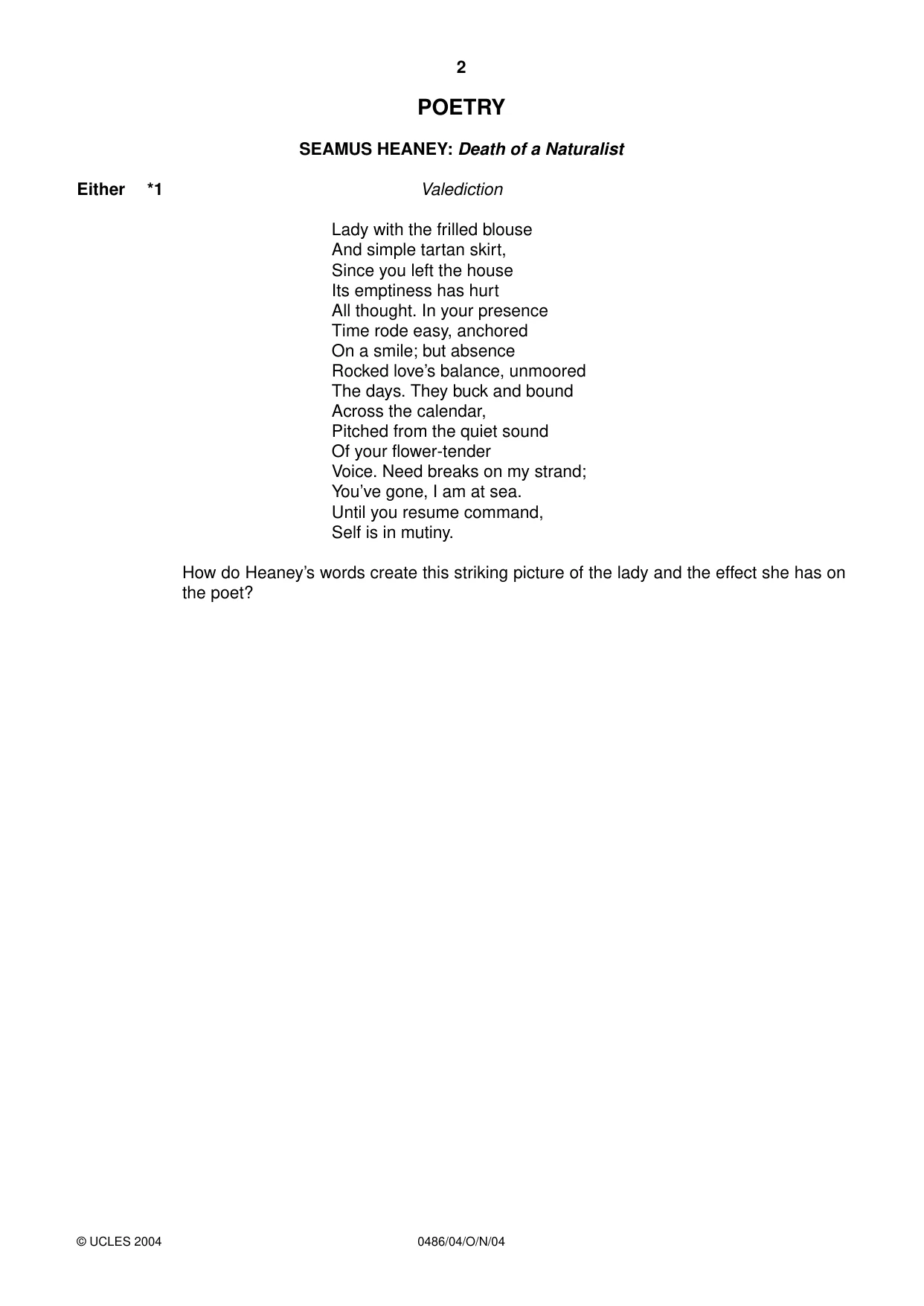 Cambridge IGCSE English - Literature 0486 2004 Oct/Nov Paper 4 · Variant 1 question paper, page 2 of 32