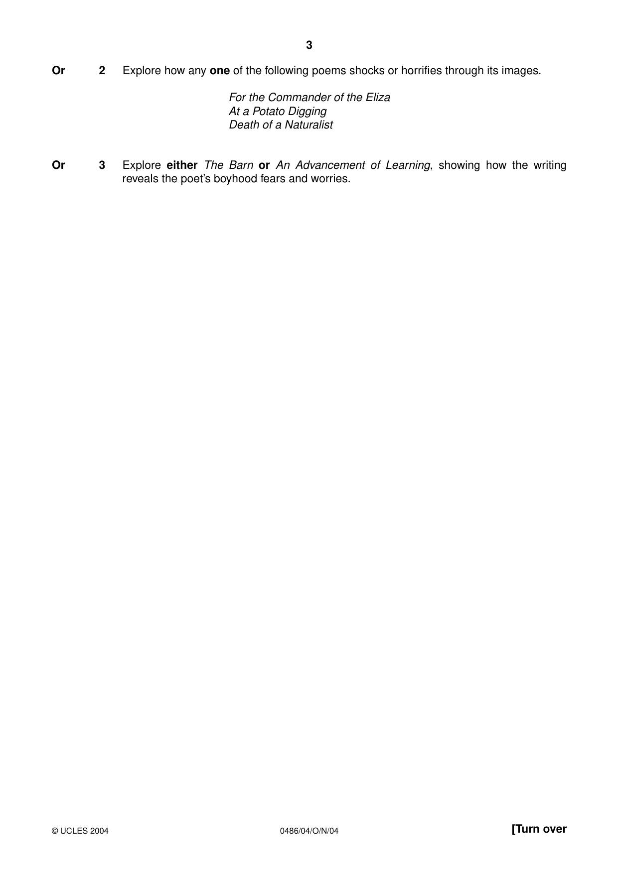 Cambridge IGCSE English - Literature 0486 2004 Oct/Nov Paper 4 · Variant 1 question paper, page 3 of 32