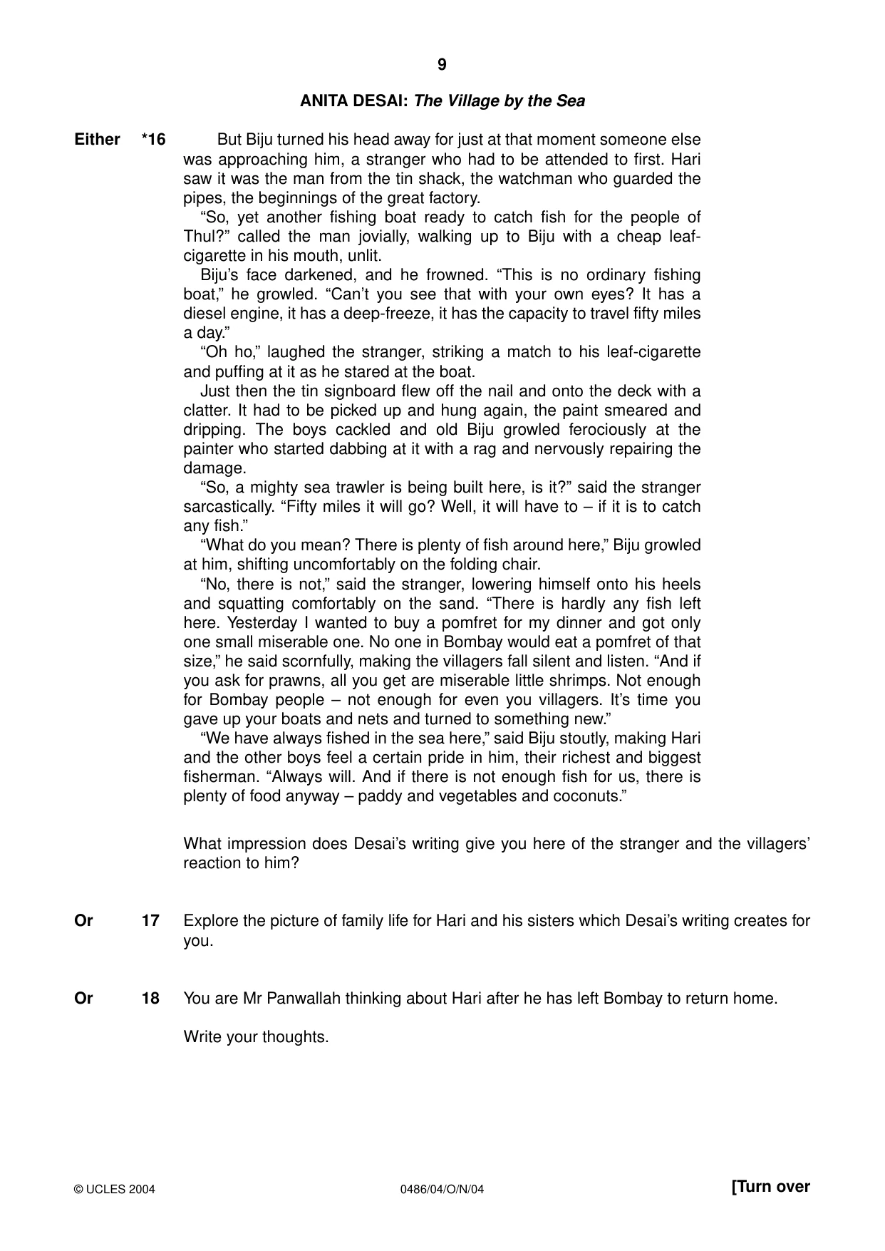 Cambridge IGCSE English - Literature 0486 2004 Oct/Nov Paper 4 · Variant 1 question paper, page 9 of 32