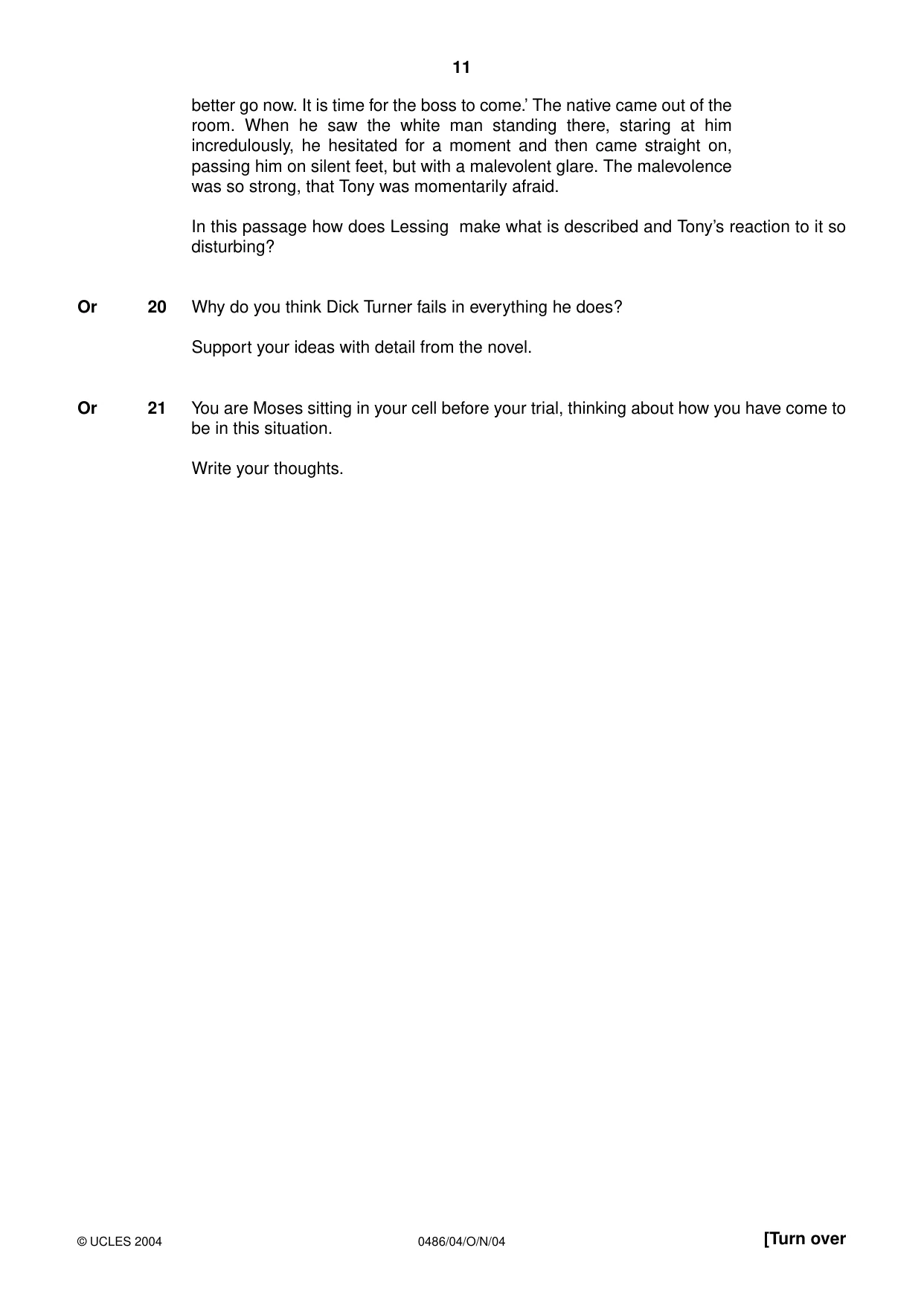 Cambridge IGCSE English - Literature 0486 2004 Oct/Nov Paper 4 · Variant 1 question paper, page 11 of 32