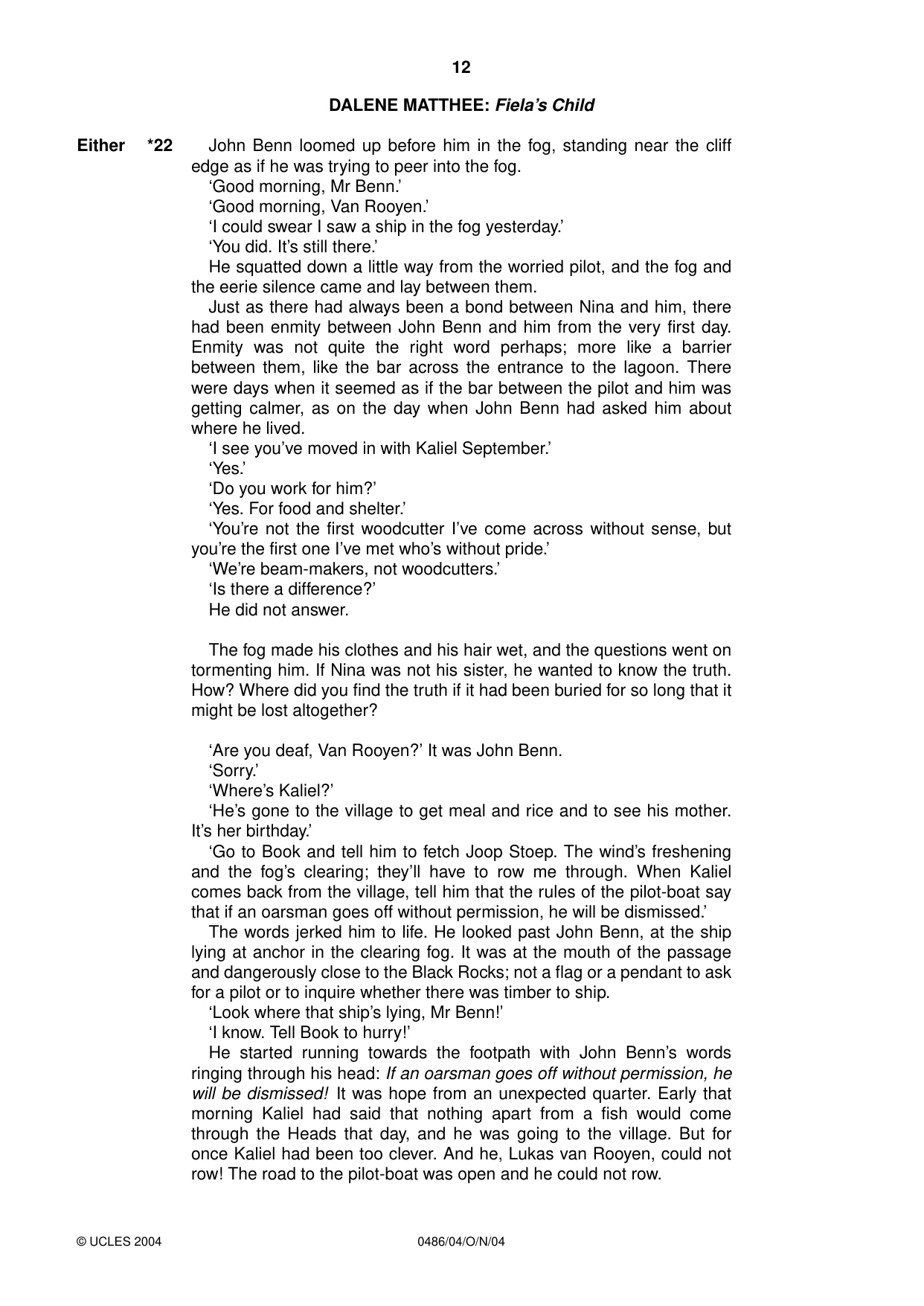 Cambridge IGCSE English - Literature 0486 2004 Oct/Nov Paper 4 · Variant 1 question paper, page 12 of 32