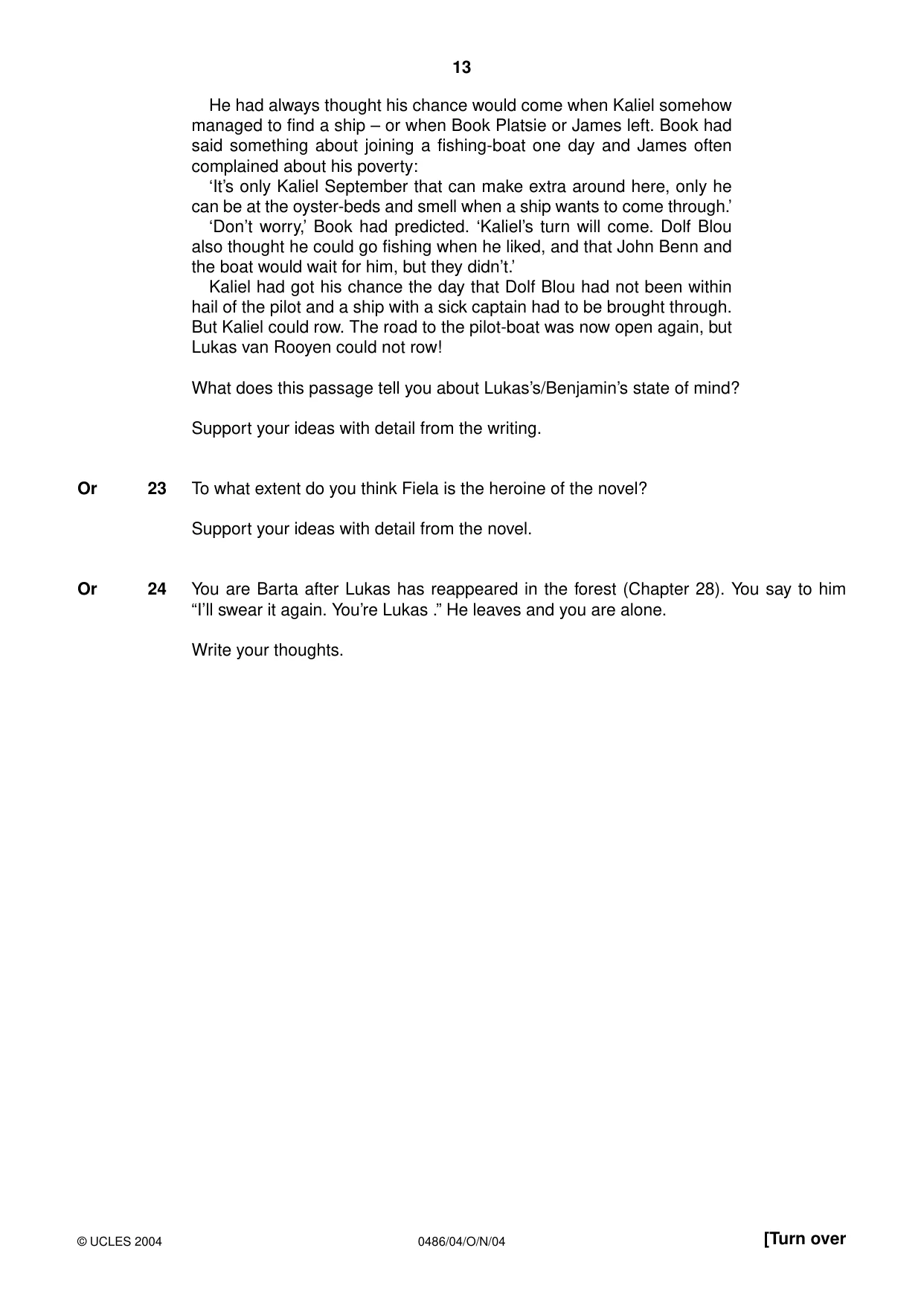 Cambridge IGCSE English - Literature 0486 2004 Oct/Nov Paper 4 · Variant 1 question paper, page 13 of 32