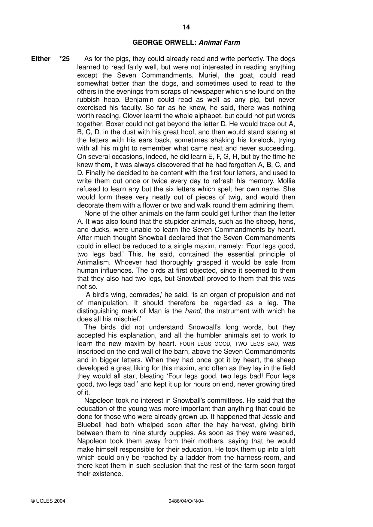 Cambridge IGCSE English - Literature 0486 2004 Oct/Nov Paper 4 · Variant 1 question paper, page 14 of 32