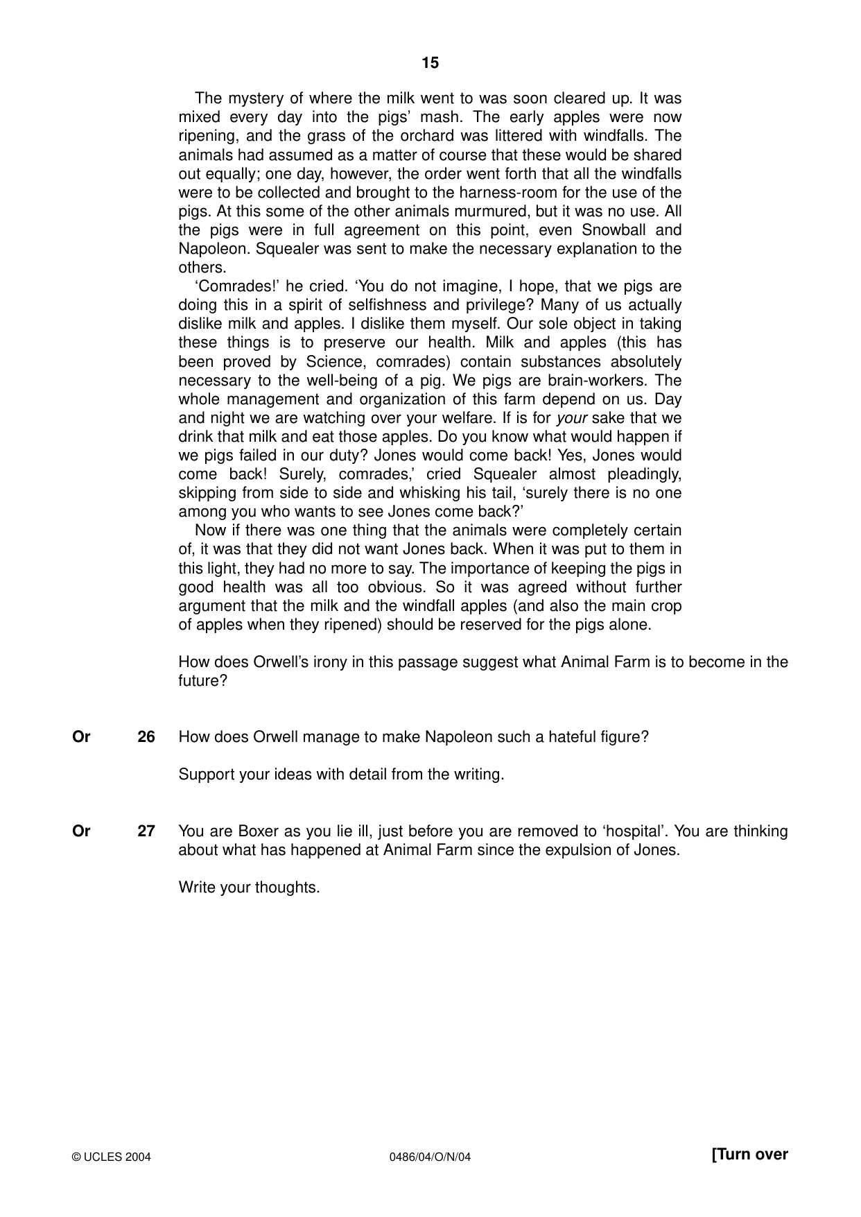 Cambridge IGCSE English - Literature 0486 2004 Oct/Nov Paper 4 · Variant 1 question paper, page 15 of 32