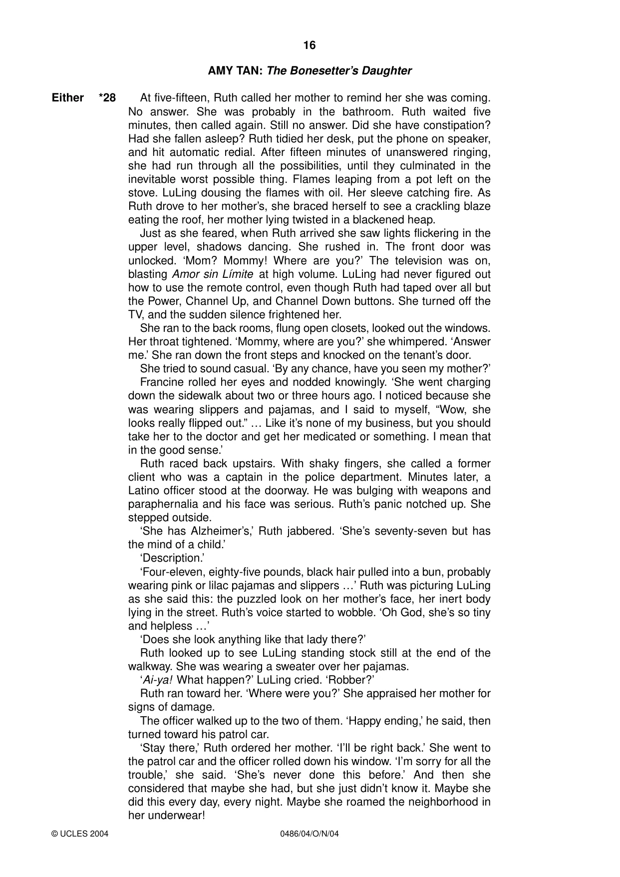 Cambridge IGCSE English - Literature 0486 2004 Oct/Nov Paper 4 · Variant 1 question paper, page 16 of 32