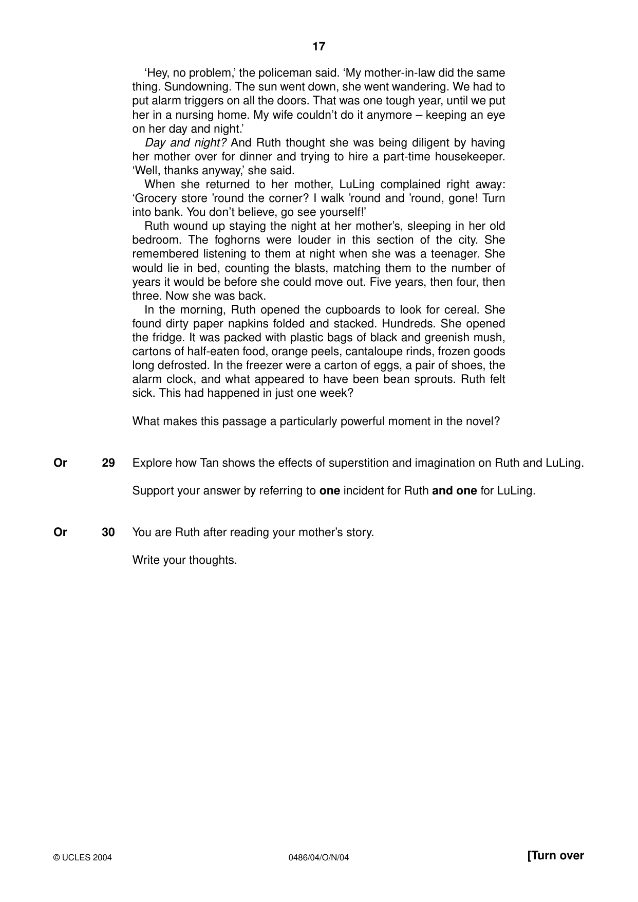 Cambridge IGCSE English - Literature 0486 2004 Oct/Nov Paper 4 · Variant 1 question paper, page 17 of 32