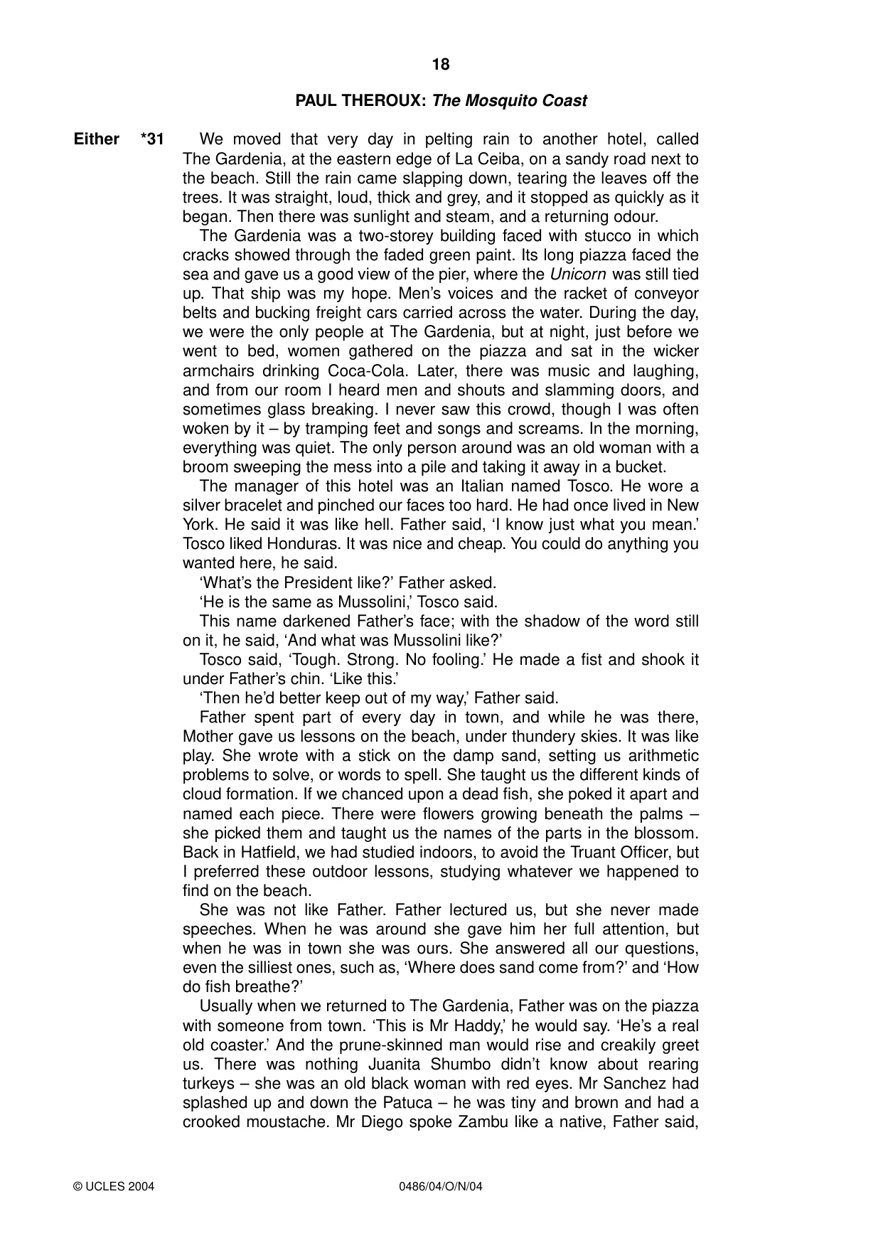 Cambridge IGCSE English - Literature 0486 2004 Oct/Nov Paper 4 · Variant 1 question paper, page 18 of 32