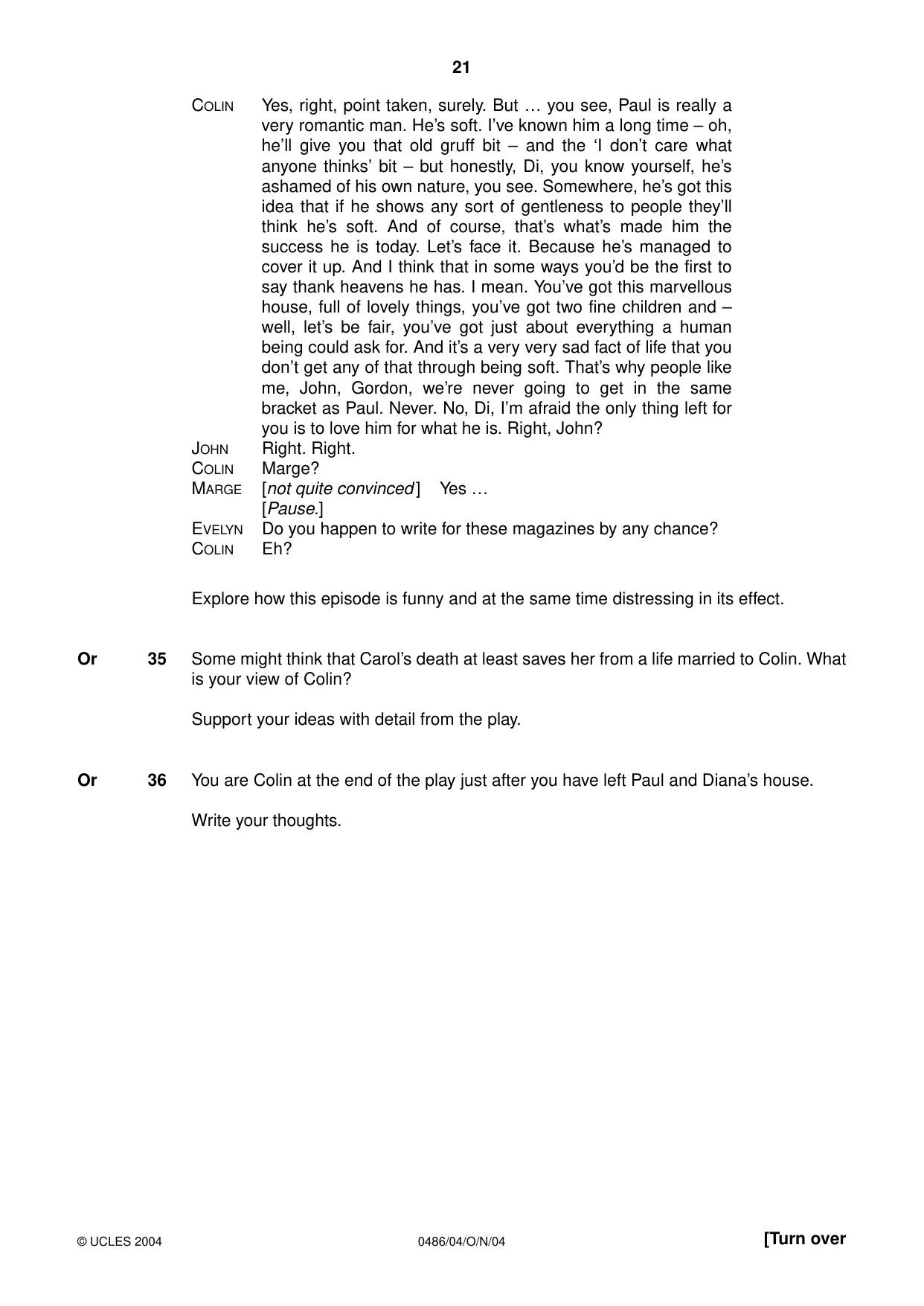 Cambridge IGCSE English - Literature 0486 2004 Oct/Nov Paper 4 · Variant 1 question paper, page 21 of 32