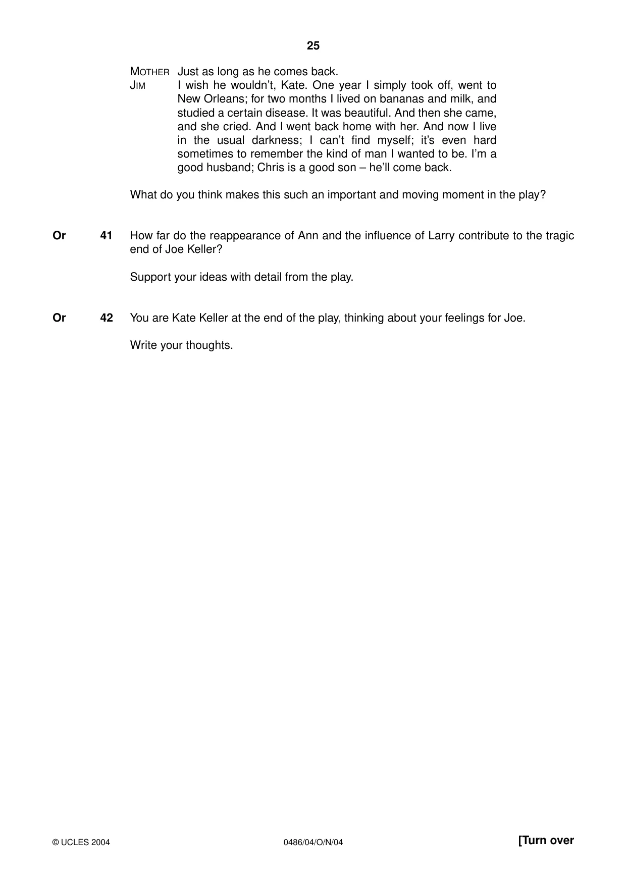 Cambridge IGCSE English - Literature 0486 2004 Oct/Nov Paper 4 · Variant 1 question paper, page 25 of 32