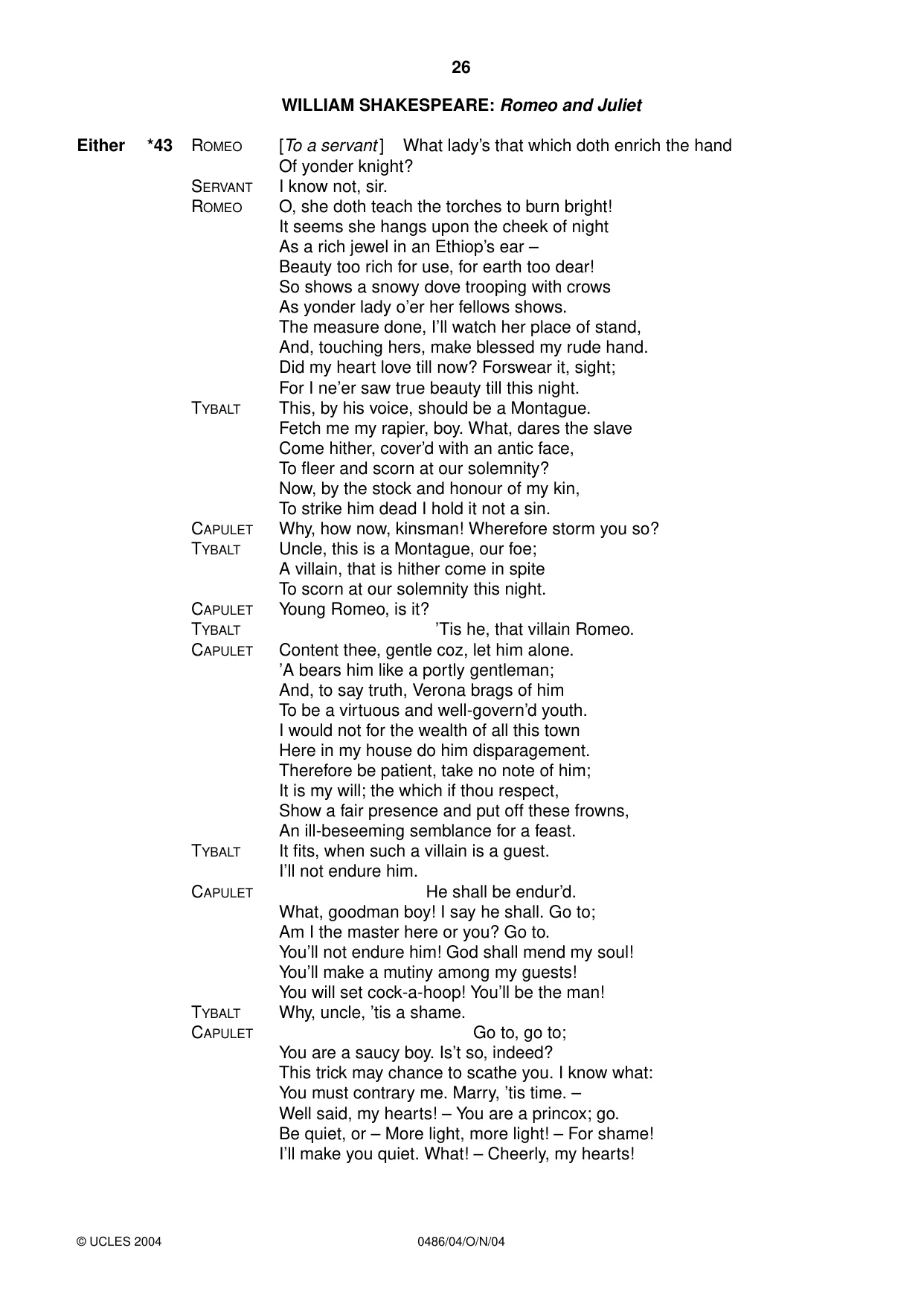 Cambridge IGCSE English - Literature 0486 2004 Oct/Nov Paper 4 · Variant 1 question paper, page 26 of 32