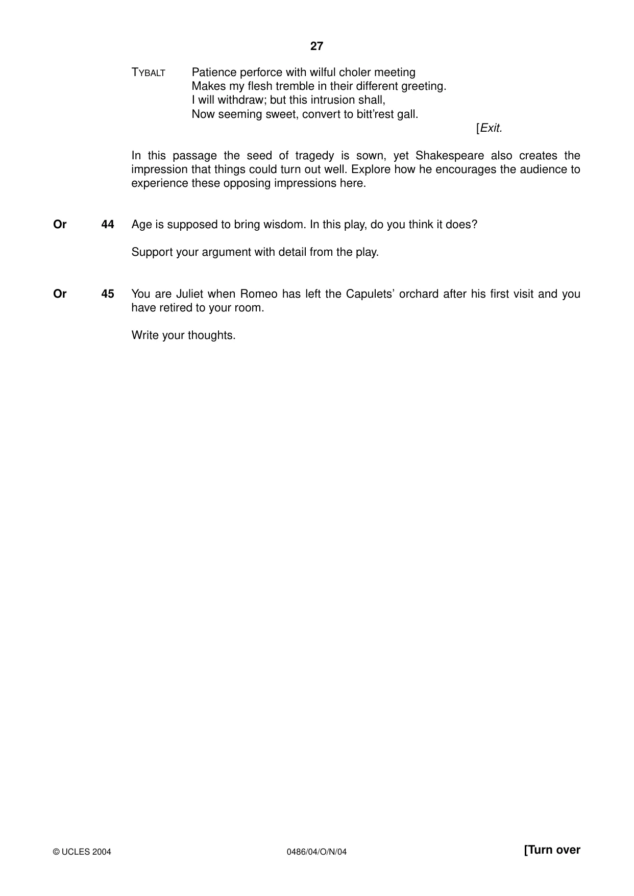 Cambridge IGCSE English - Literature 0486 2004 Oct/Nov Paper 4 · Variant 1 question paper, page 27 of 32