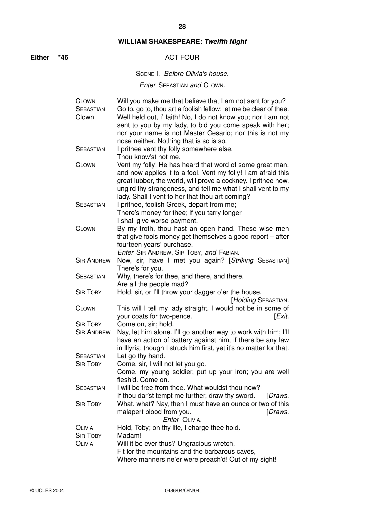 Cambridge IGCSE English - Literature 0486 2004 Oct/Nov Paper 4 · Variant 1 question paper, page 28 of 32