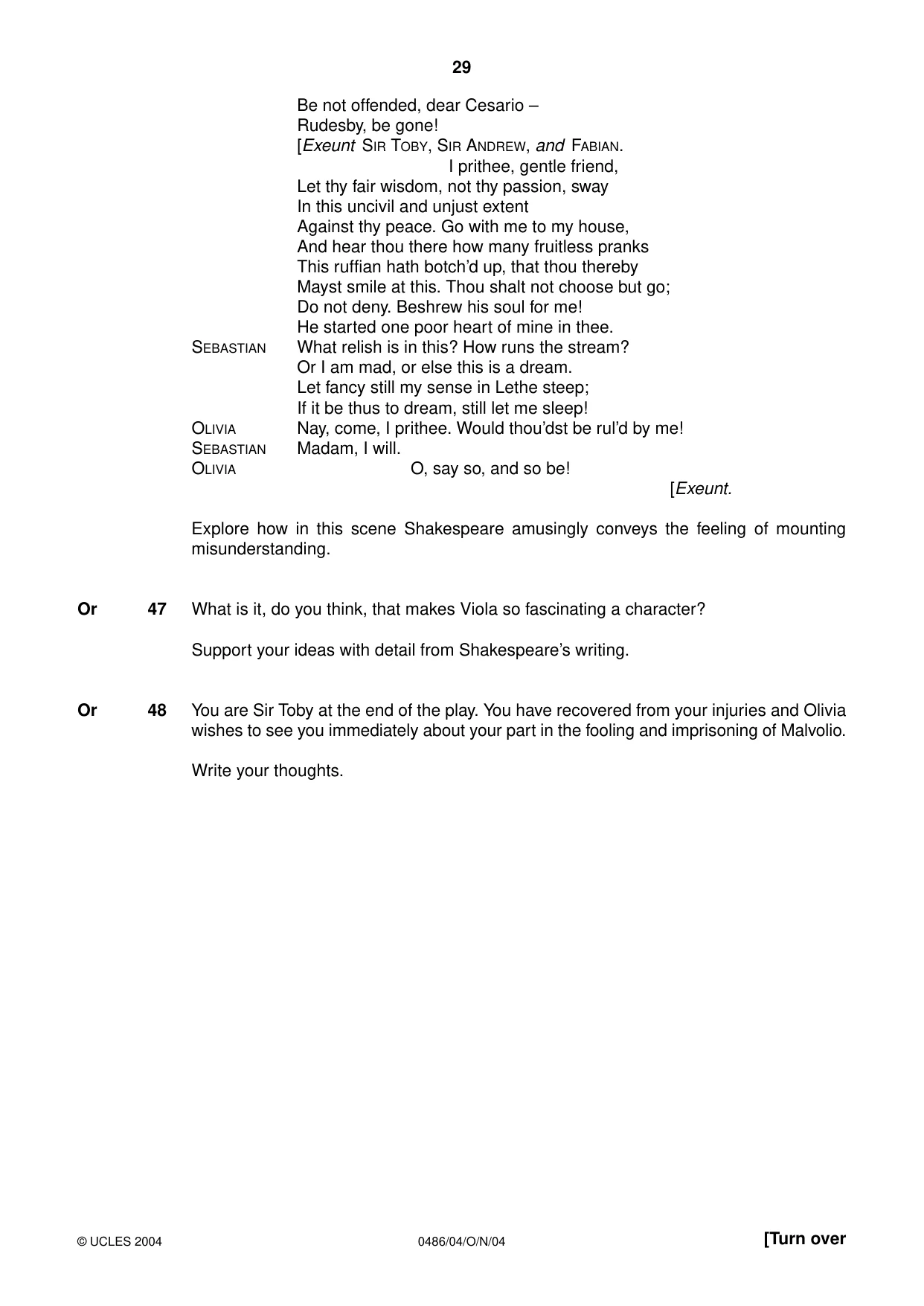 Cambridge IGCSE English - Literature 0486 2004 Oct/Nov Paper 4 · Variant 1 question paper, page 29 of 32