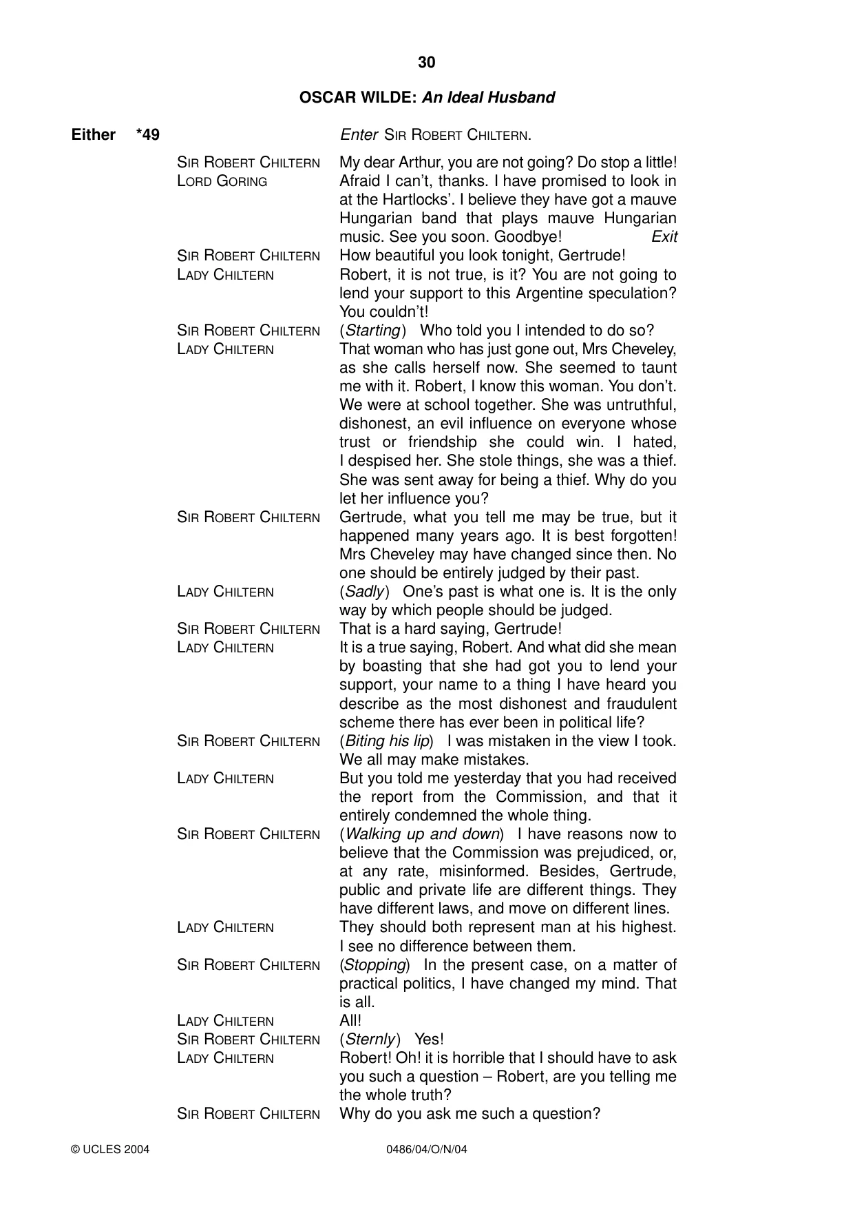 Cambridge IGCSE English - Literature 0486 2004 Oct/Nov Paper 4 · Variant 1 question paper, page 30 of 32