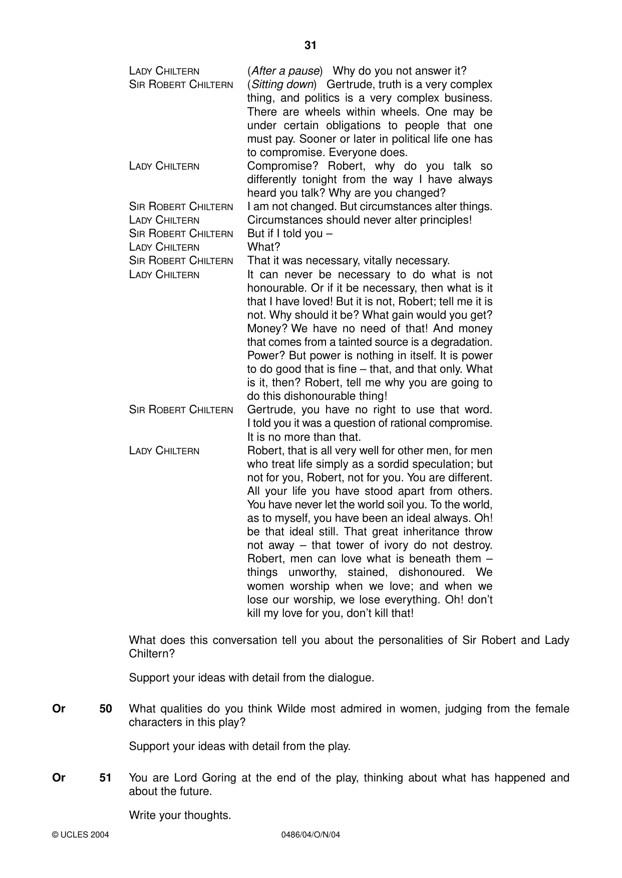 Cambridge IGCSE English - Literature 0486 2004 Oct/Nov Paper 4 · Variant 1 question paper, page 31 of 32