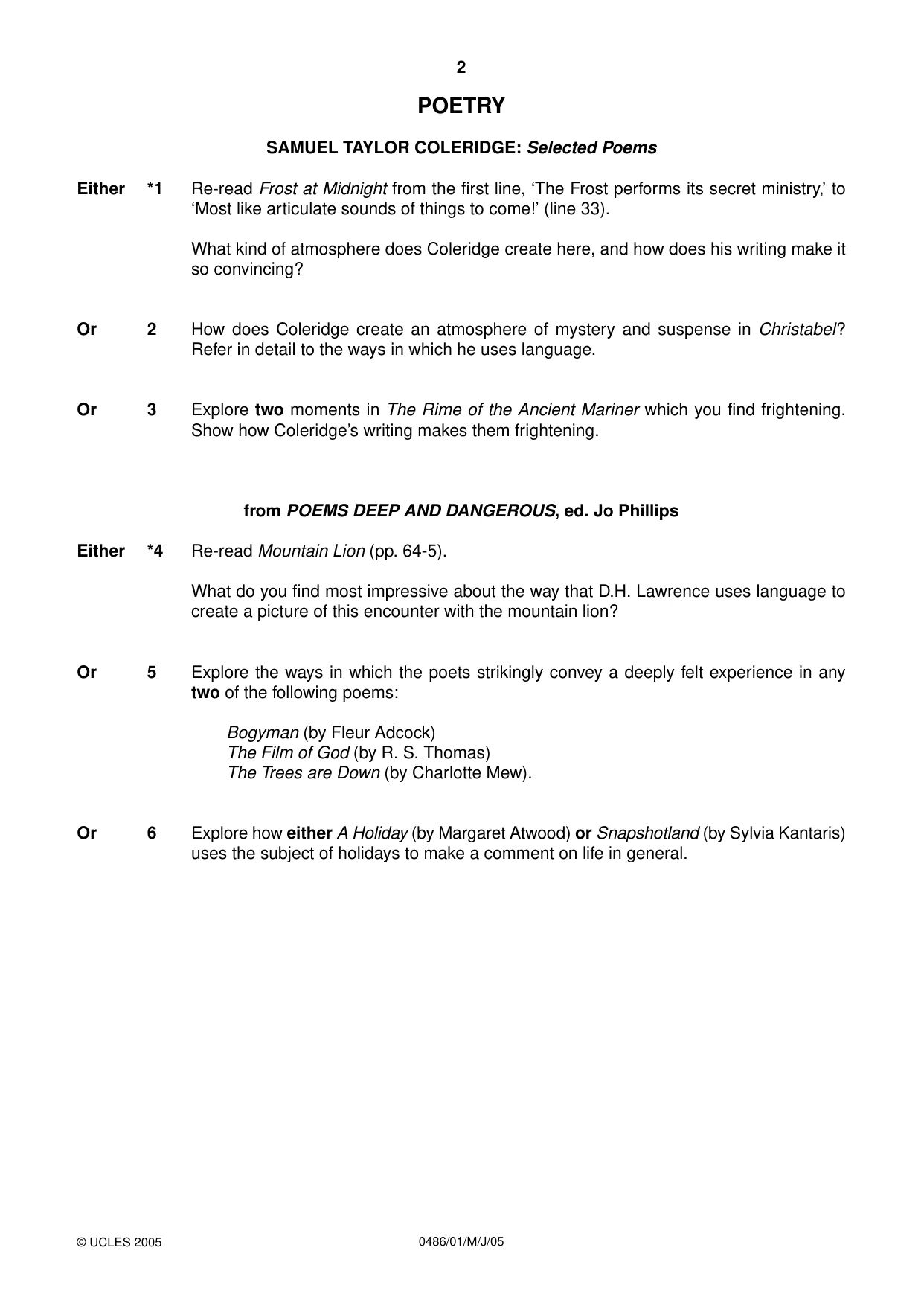 Cambridge IGCSE English - Literature 0486 2005 May/June Paper 1 · Variant 1 question paper, page 2 of 8