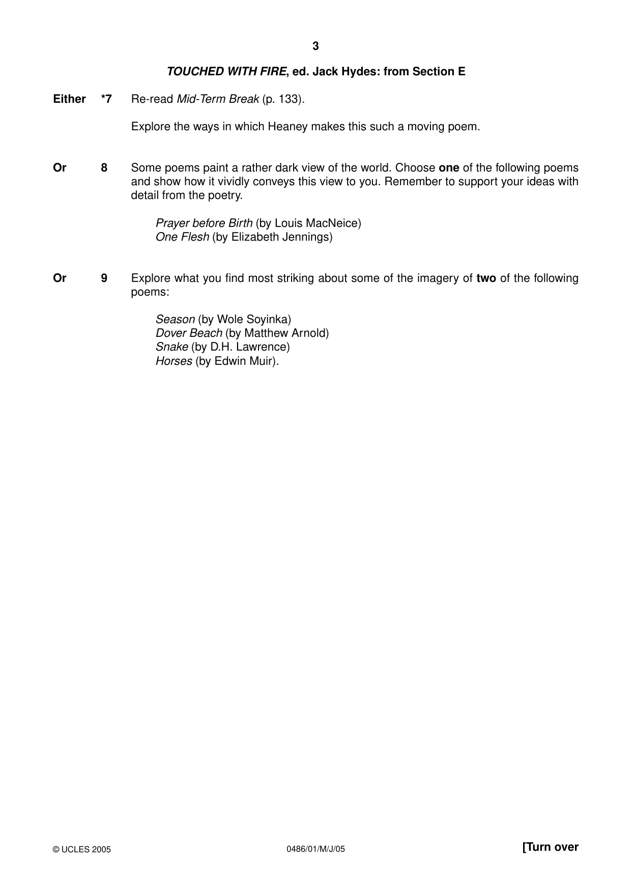 Cambridge IGCSE English - Literature 0486 2005 May/June Paper 1 · Variant 1 question paper, page 3 of 8