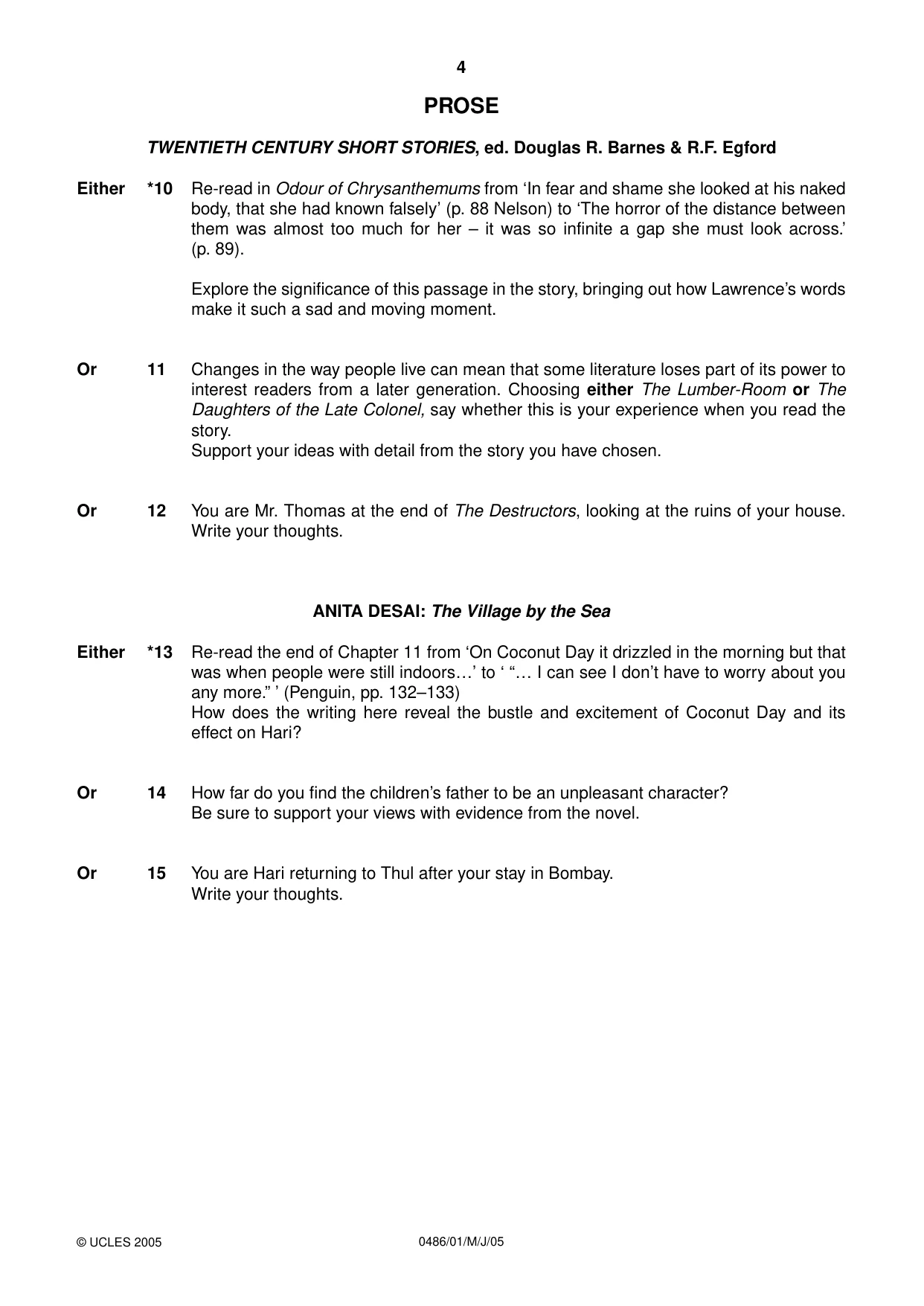 Cambridge IGCSE English - Literature 0486 2005 May/June Paper 1 · Variant 1 question paper, page 4 of 8