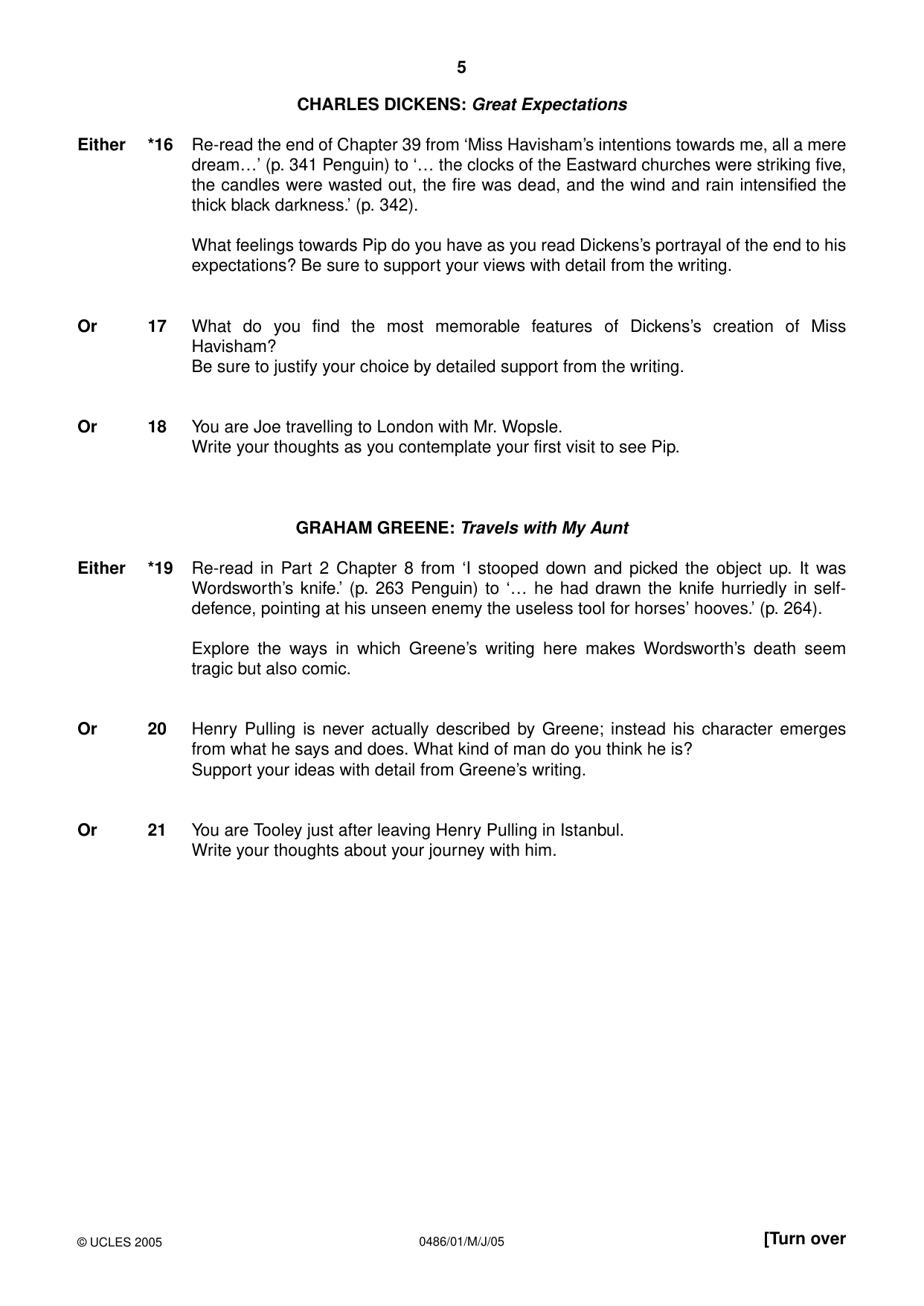 Cambridge IGCSE English - Literature 0486 2005 May/June Paper 1 · Variant 1 question paper, page 5 of 8