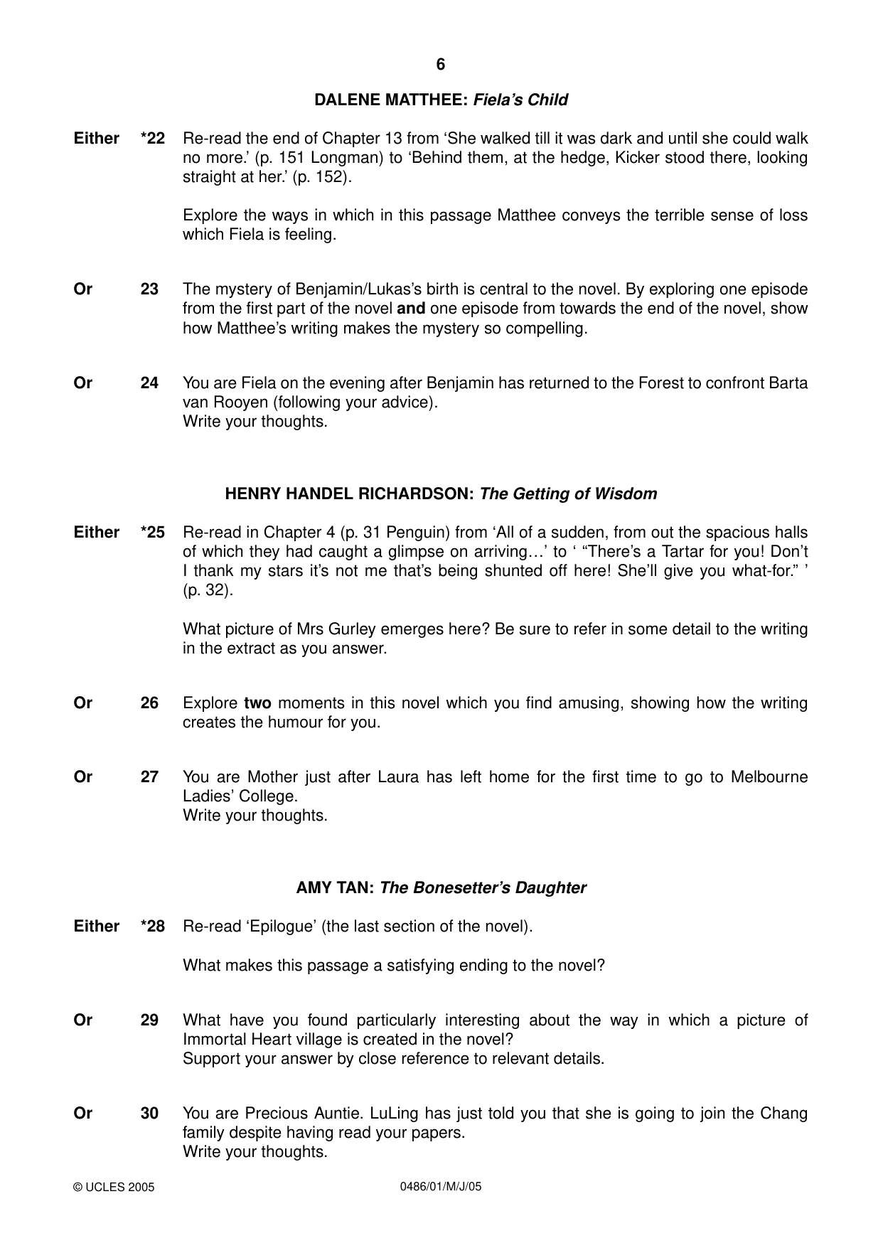 Cambridge IGCSE English - Literature 0486 2005 May/June Paper 1 · Variant 1 question paper, page 6 of 8