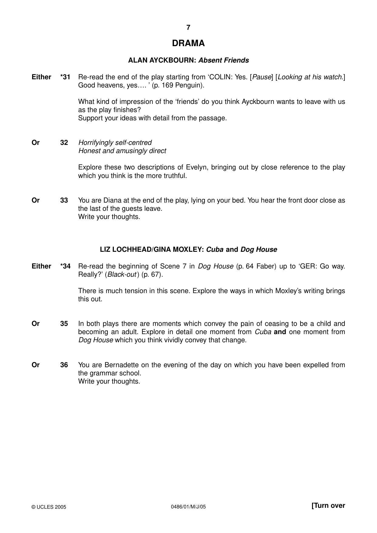 Cambridge IGCSE English - Literature 0486 2005 May/June Paper 1 · Variant 1 question paper, page 7 of 8