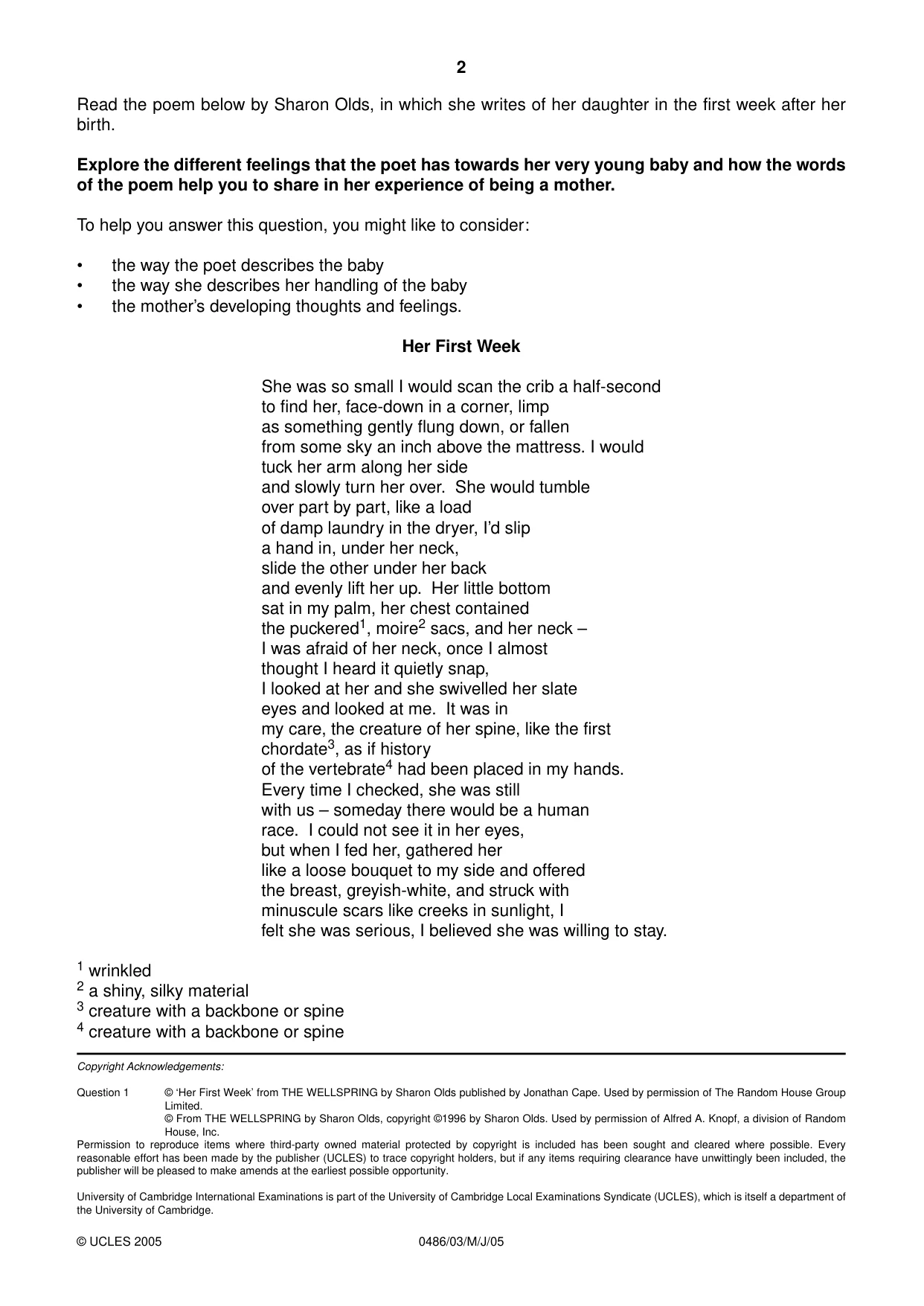 Cambridge IGCSE English - Literature 0486 2005 May/June Paper 3 · Variant 1 question paper, page 2 of 2