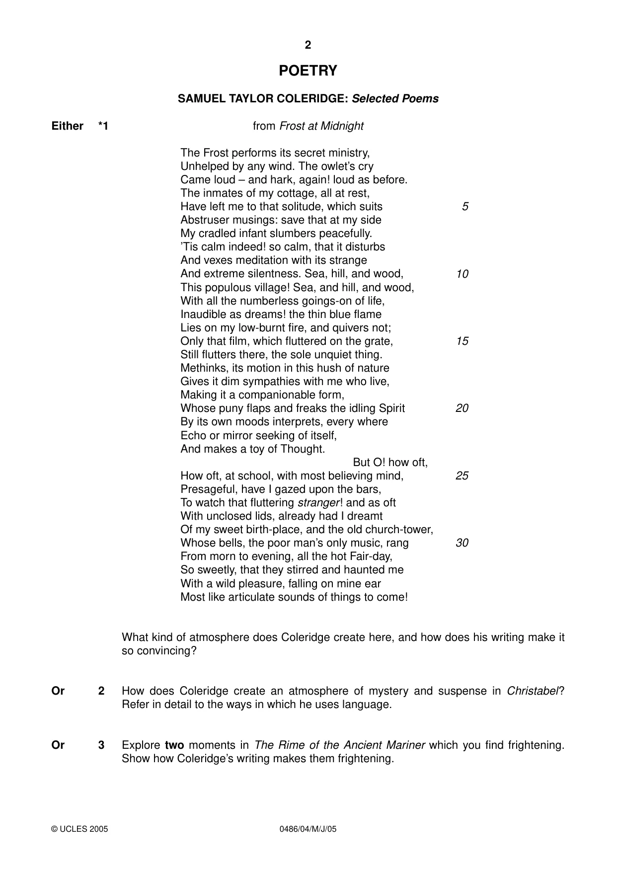 Cambridge IGCSE English - Literature 0486 2005 May/June Paper 4 · Variant 1 question paper, page 2 of 28