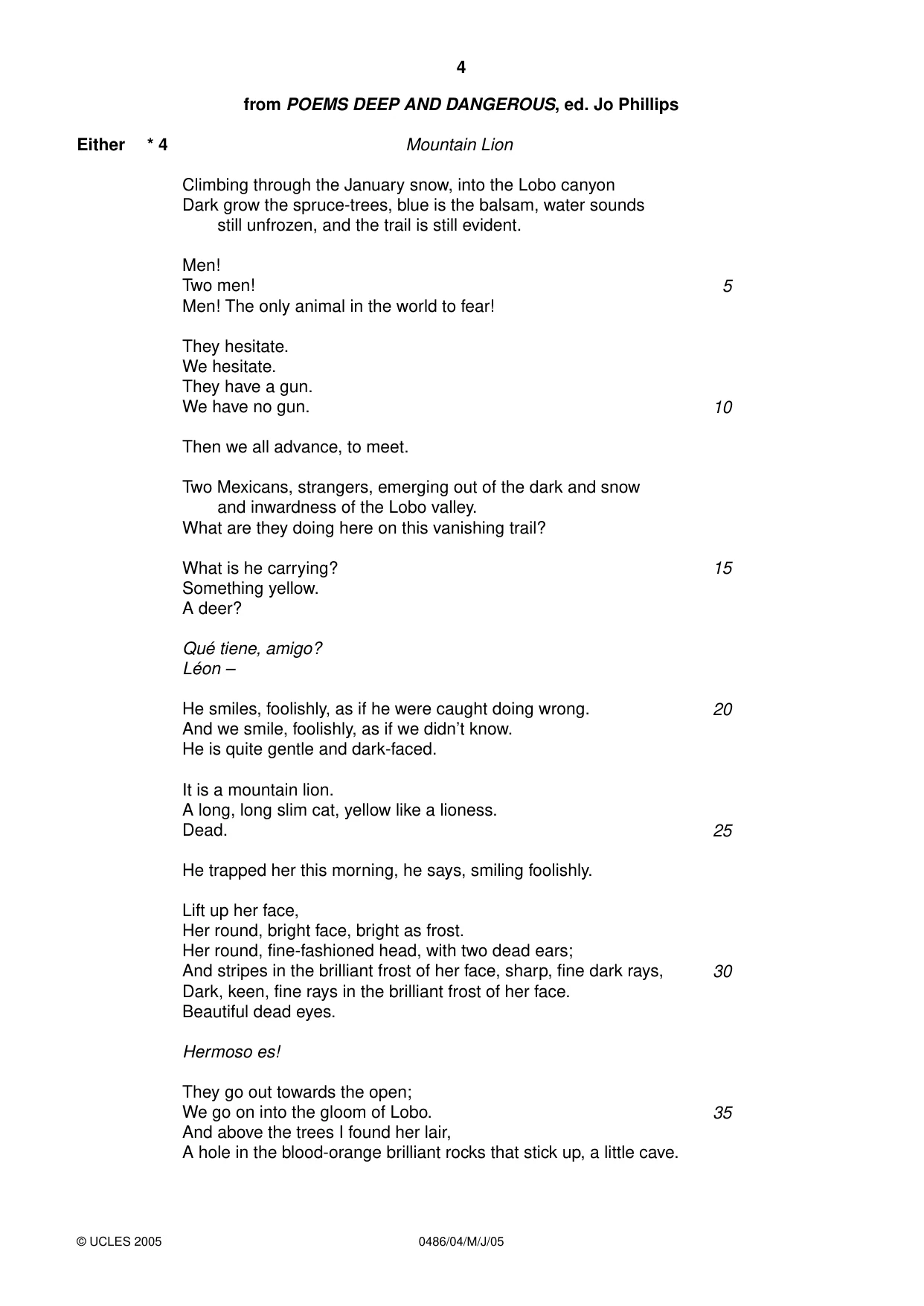 Cambridge IGCSE English - Literature 0486 2005 May/June Paper 4 · Variant 1 question paper, page 4 of 28