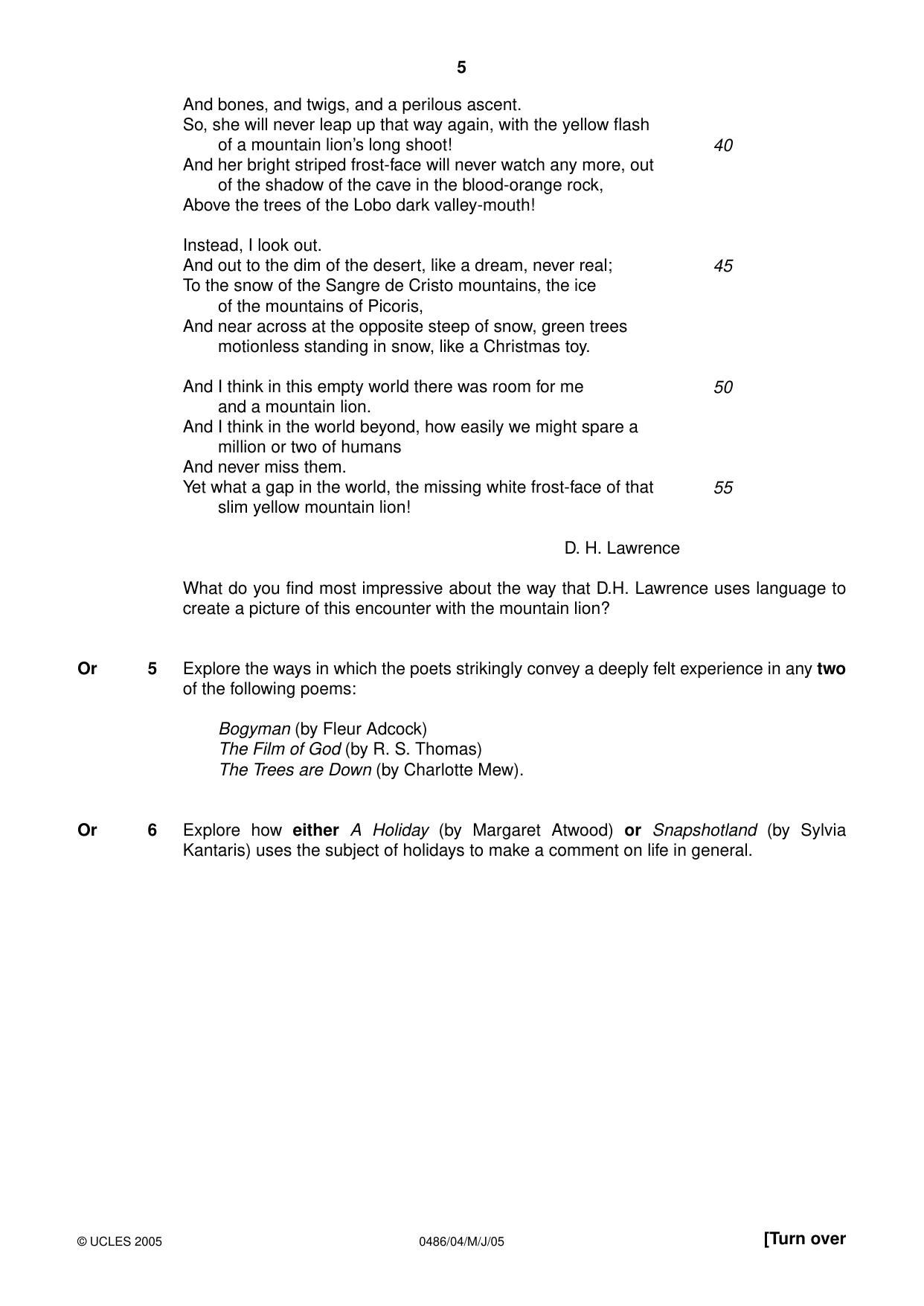 Cambridge IGCSE English - Literature 0486 2005 May/June Paper 4 · Variant 1 question paper, page 5 of 28