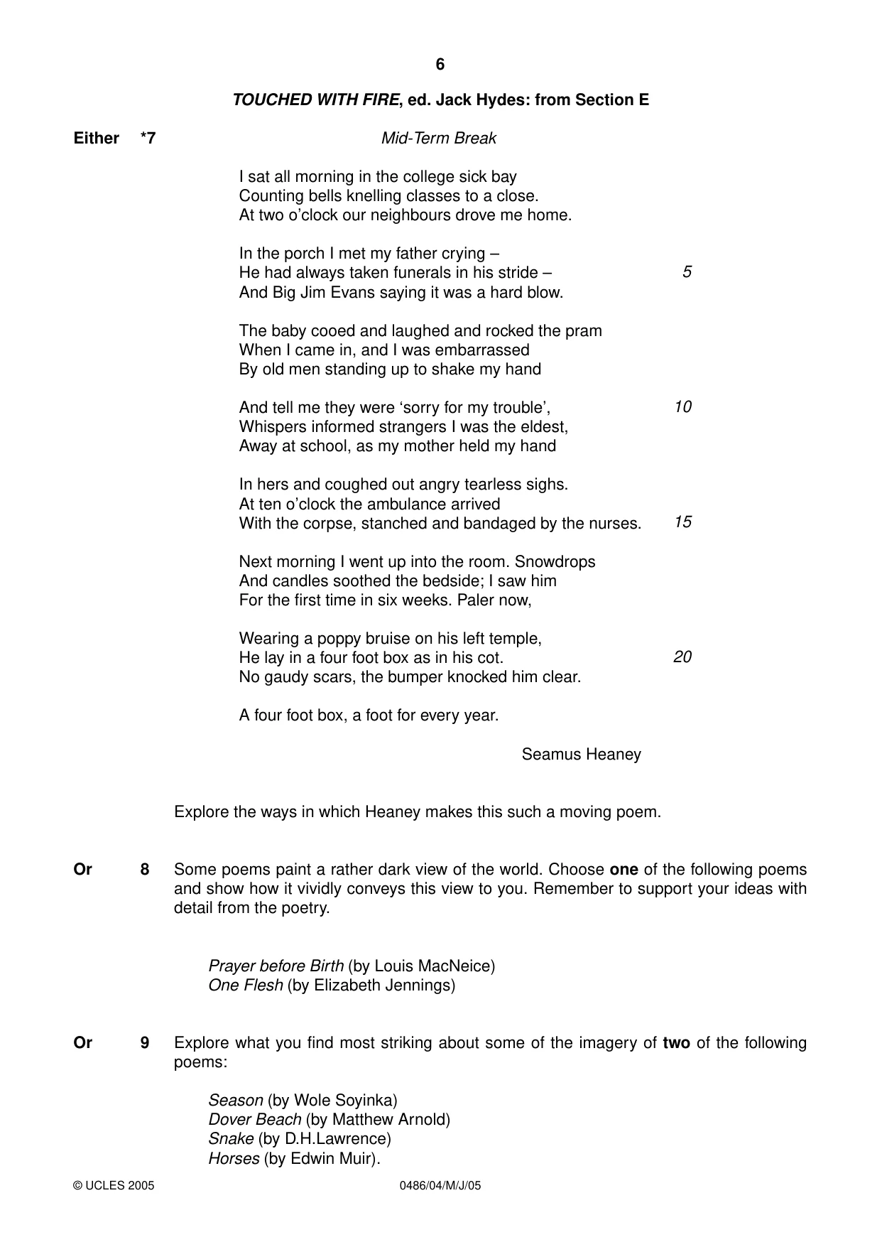 Cambridge IGCSE English - Literature 0486 2005 May/June Paper 4 · Variant 1 question paper, page 6 of 28
