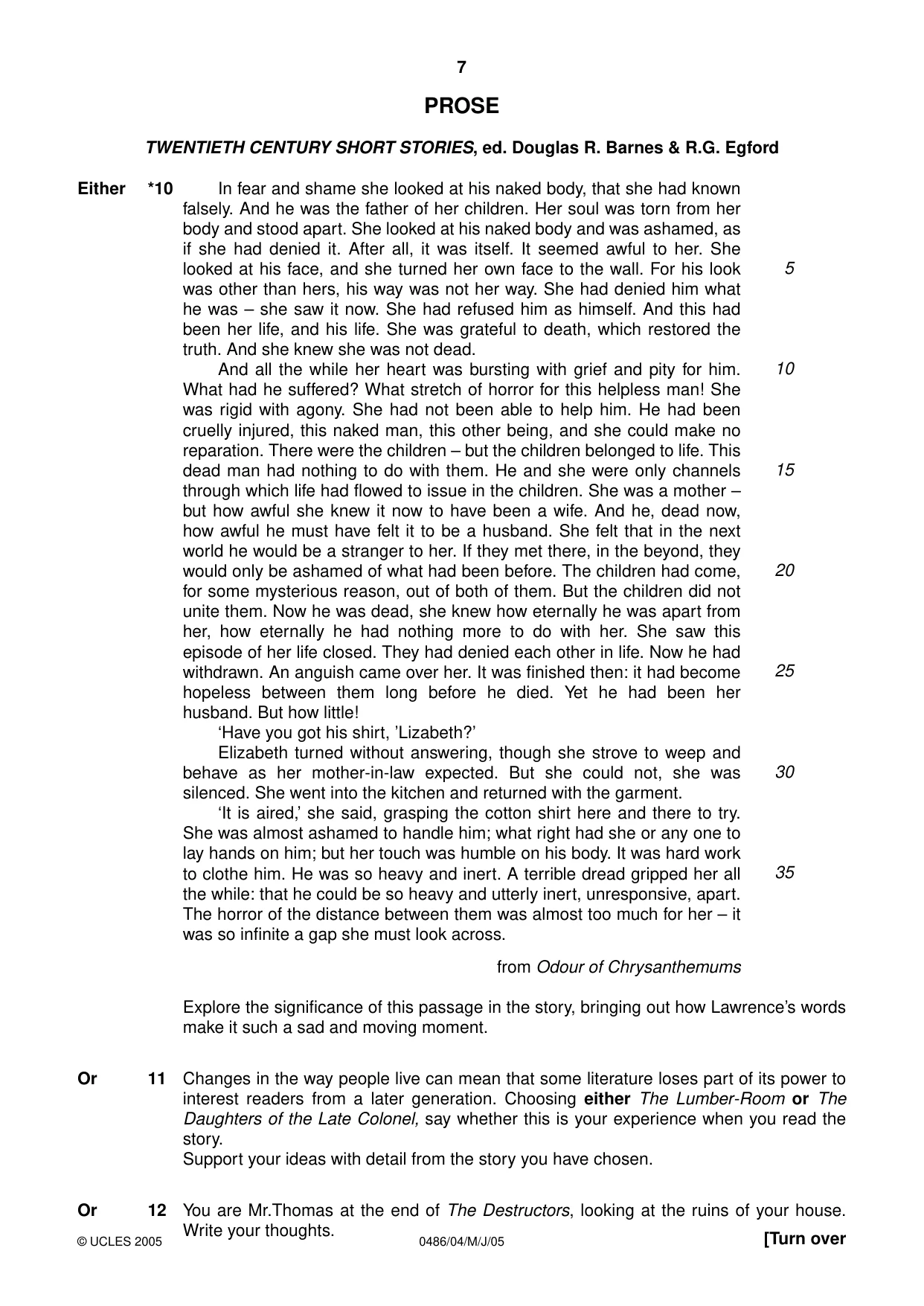 Cambridge IGCSE English - Literature 0486 2005 May/June Paper 4 · Variant 1 question paper, page 7 of 28