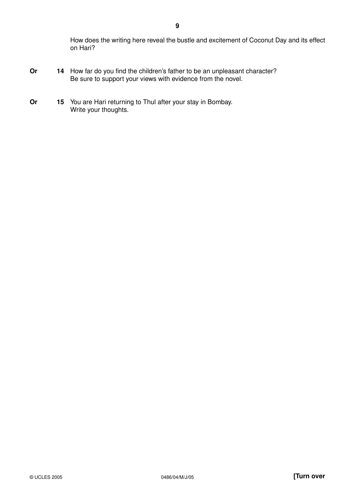 Cambridge IGCSE English - Literature 0486 2005 May/June Paper 4 · Variant 1 question paper, page 9 of 28