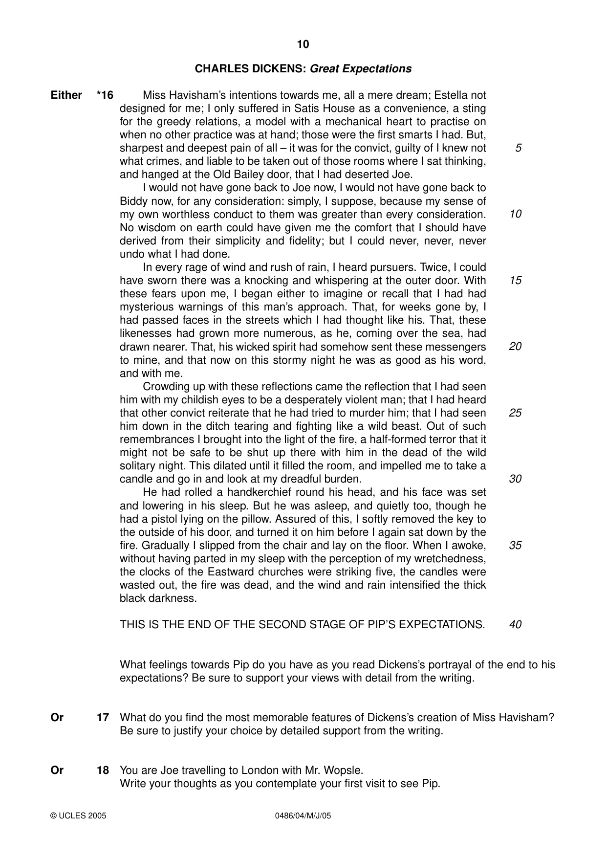 Cambridge IGCSE English - Literature 0486 2005 May/June Paper 4 · Variant 1 question paper, page 10 of 28