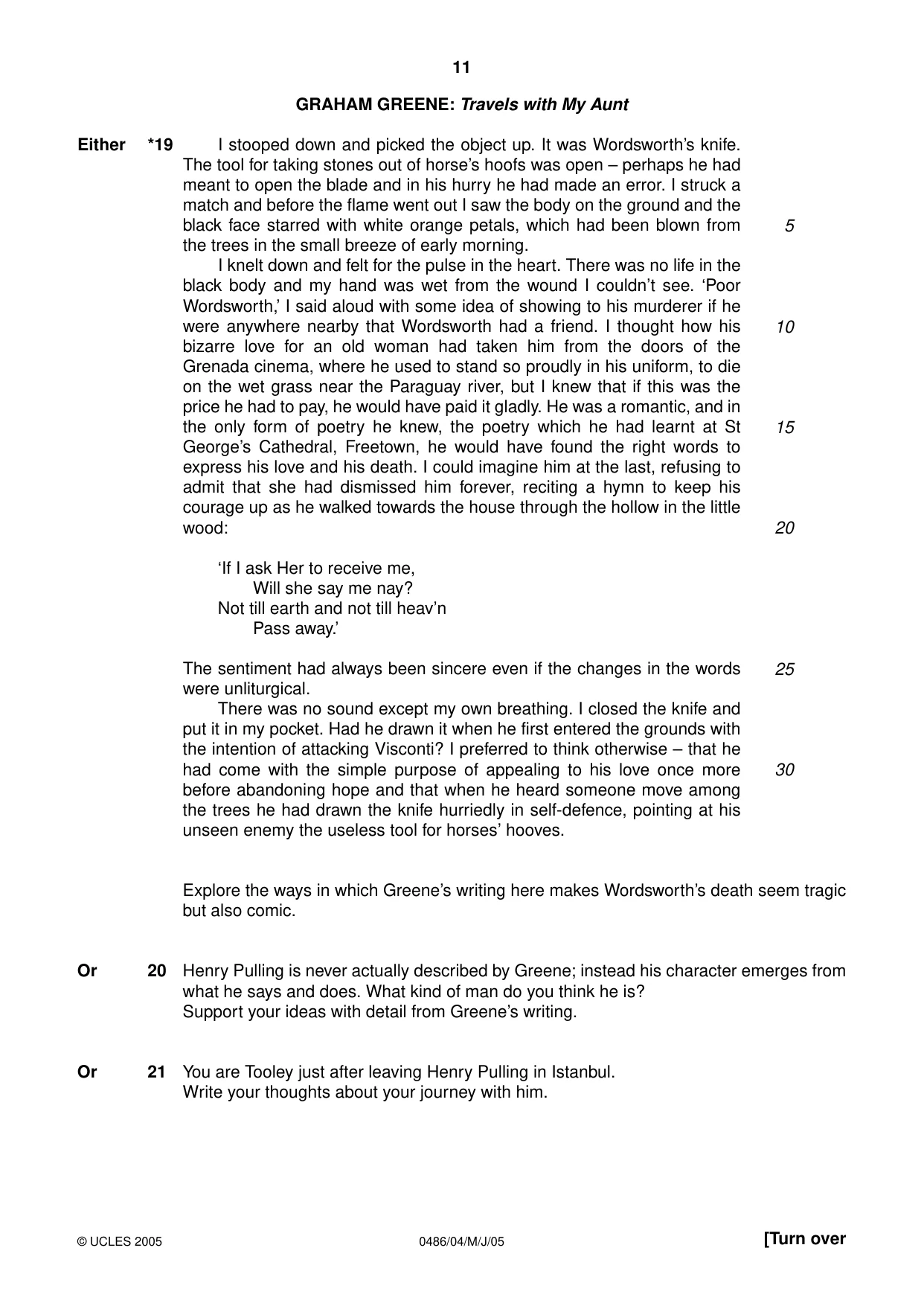Cambridge IGCSE English - Literature 0486 2005 May/June Paper 4 · Variant 1 question paper, page 11 of 28