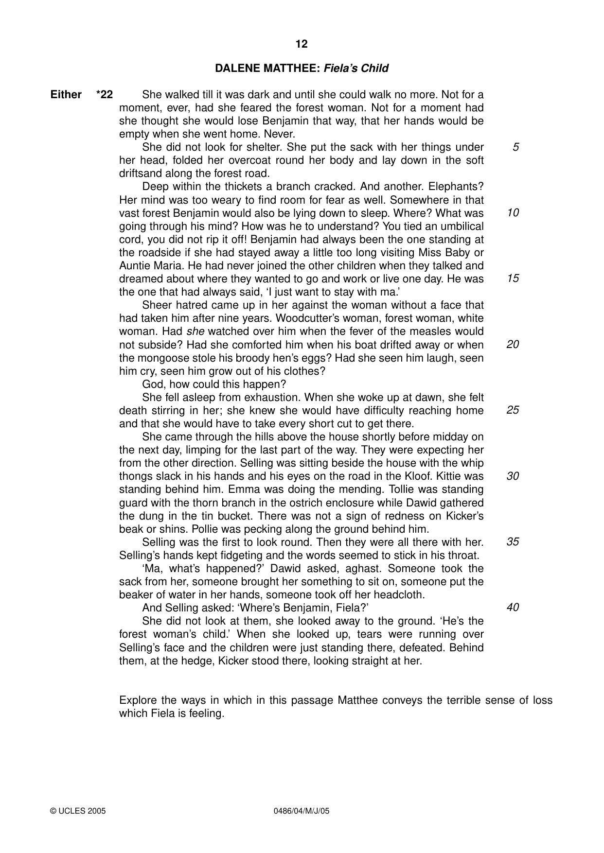 Cambridge IGCSE English - Literature 0486 2005 May/June Paper 4 · Variant 1 question paper, page 12 of 28