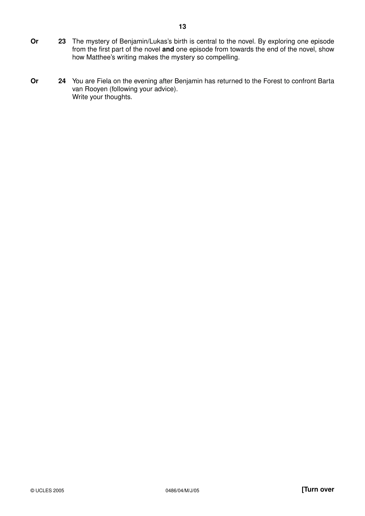 Cambridge IGCSE English - Literature 0486 2005 May/June Paper 4 · Variant 1 question paper, page 13 of 28