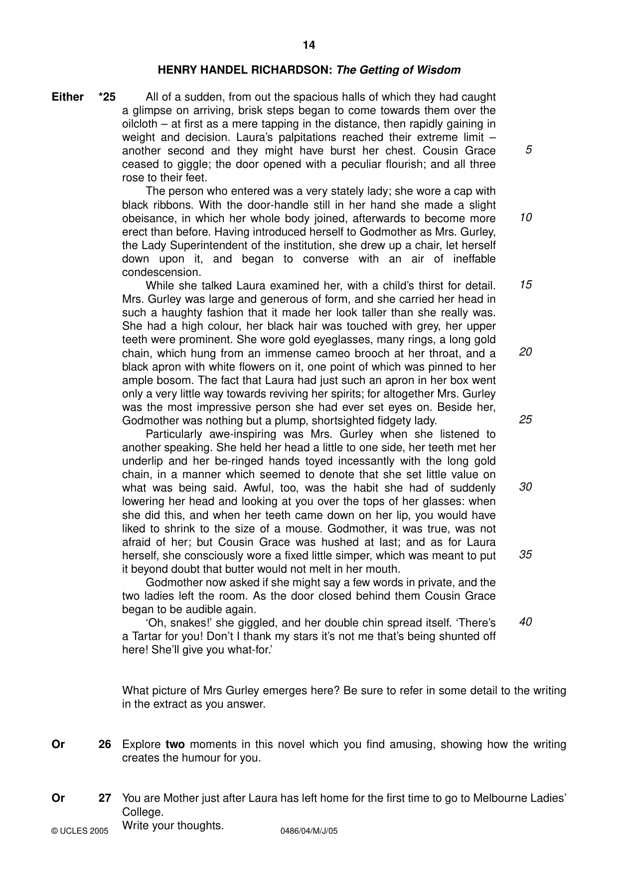 Cambridge IGCSE English - Literature 0486 2005 May/June Paper 4 · Variant 1 question paper, page 14 of 28