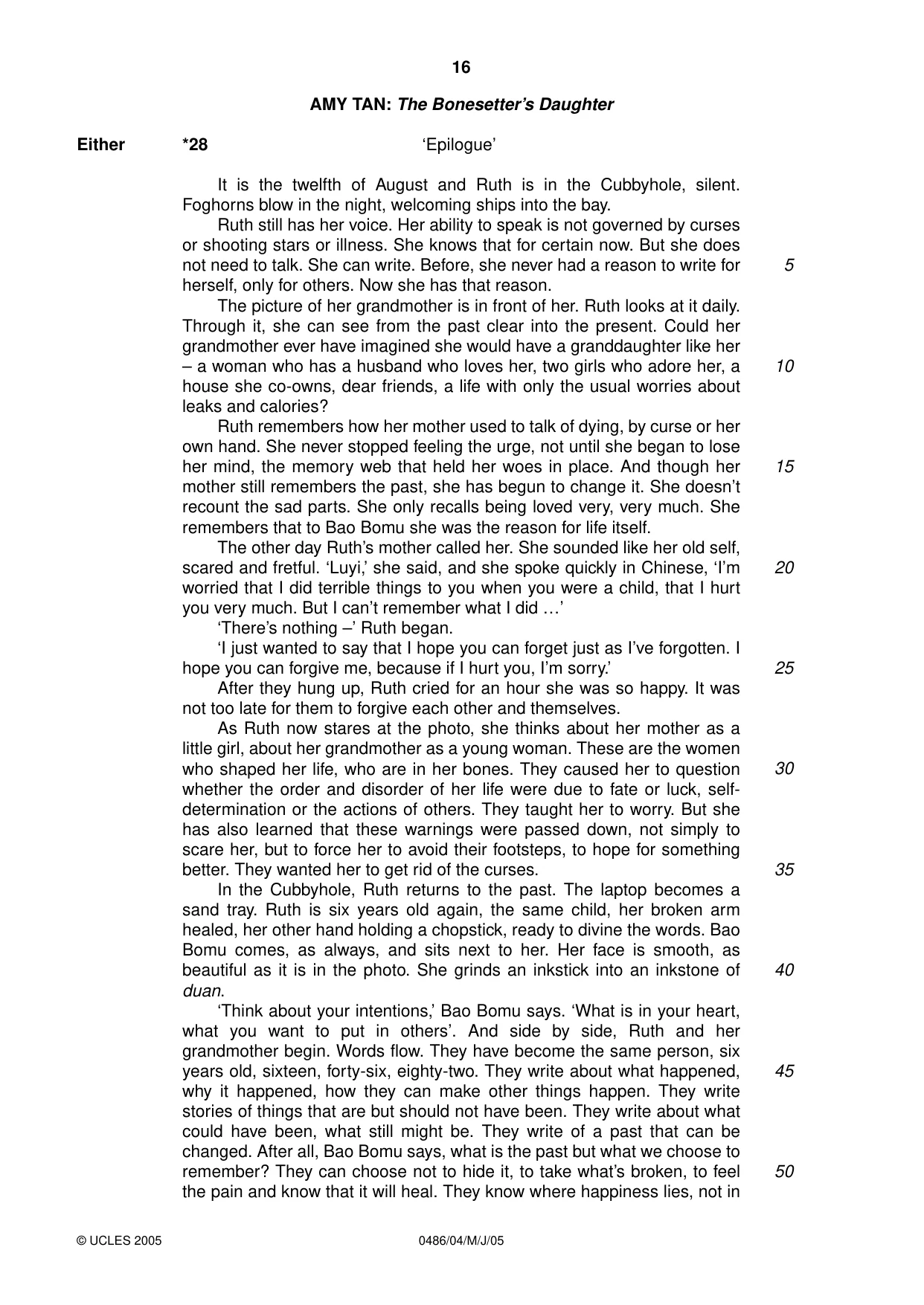 Cambridge IGCSE English - Literature 0486 2005 May/June Paper 4 · Variant 1 question paper, page 16 of 28