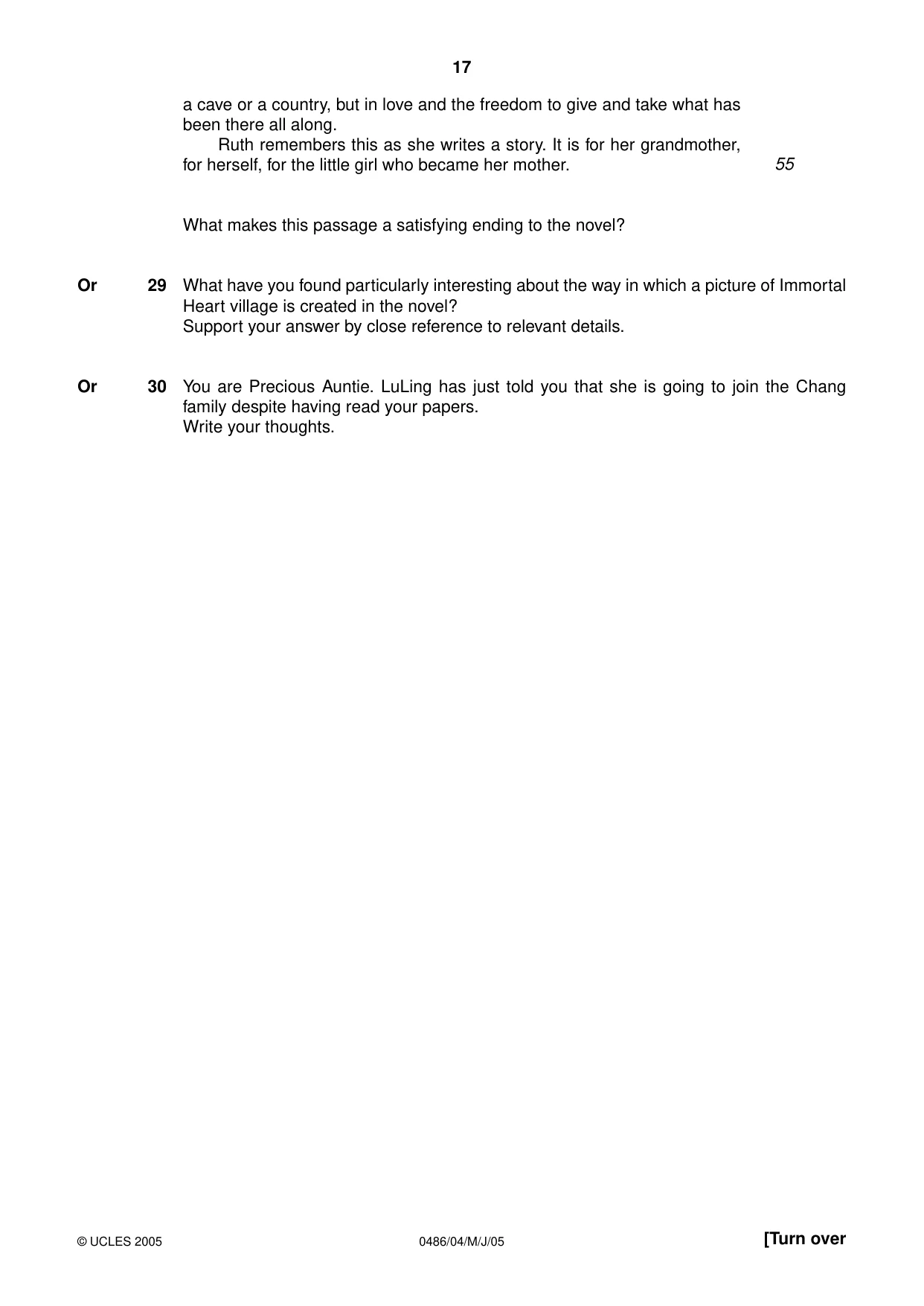 Cambridge IGCSE English - Literature 0486 2005 May/June Paper 4 · Variant 1 question paper, page 17 of 28