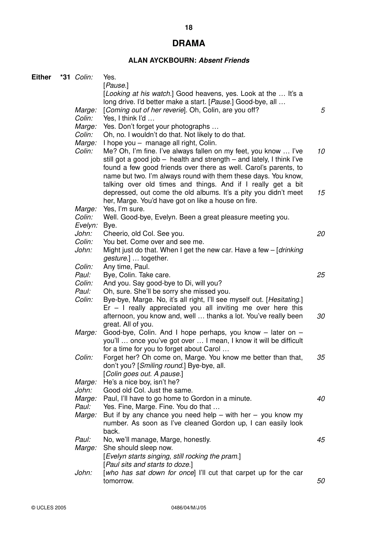 Cambridge IGCSE English - Literature 0486 2005 May/June Paper 4 · Variant 1 question paper, page 18 of 28
