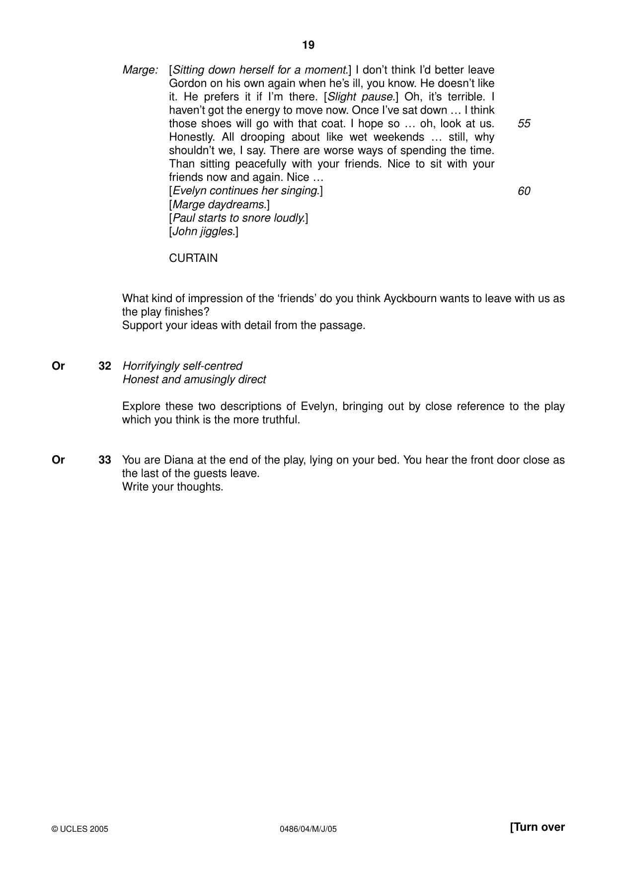 Cambridge IGCSE English - Literature 0486 2005 May/June Paper 4 · Variant 1 question paper, page 19 of 28