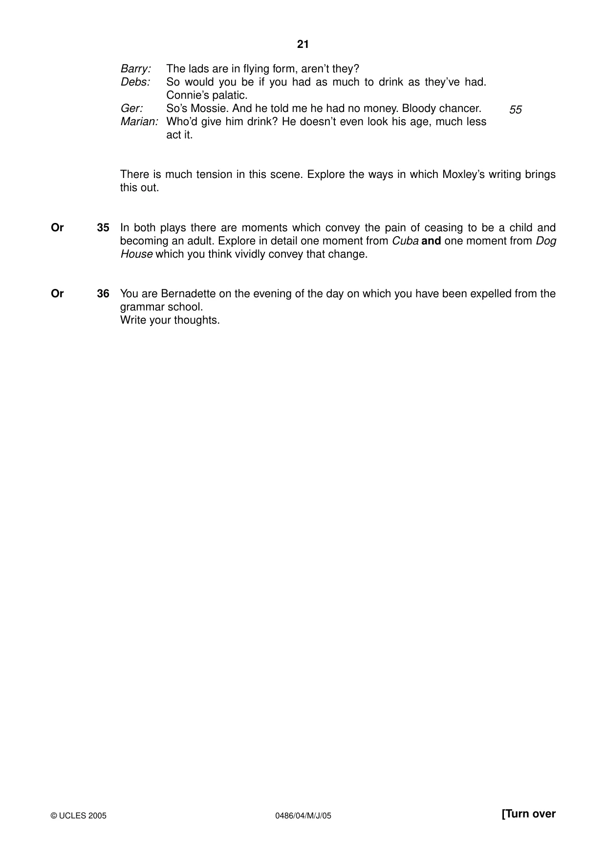 Cambridge IGCSE English - Literature 0486 2005 May/June Paper 4 · Variant 1 question paper, page 21 of 28