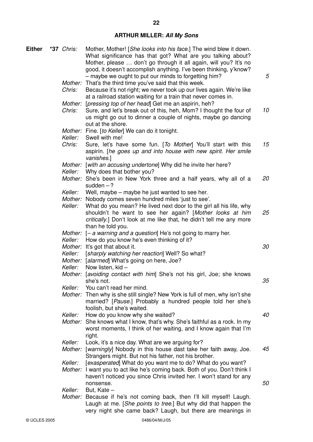 Cambridge IGCSE English - Literature 0486 2005 May/June Paper 4 · Variant 1 question paper, page 22 of 28