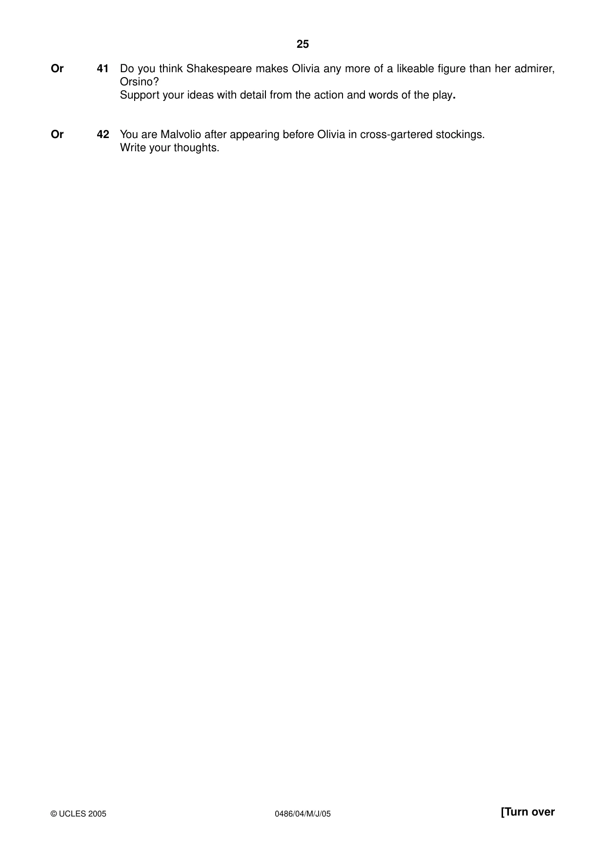 Cambridge IGCSE English - Literature 0486 2005 May/June Paper 4 · Variant 1 question paper, page 25 of 28